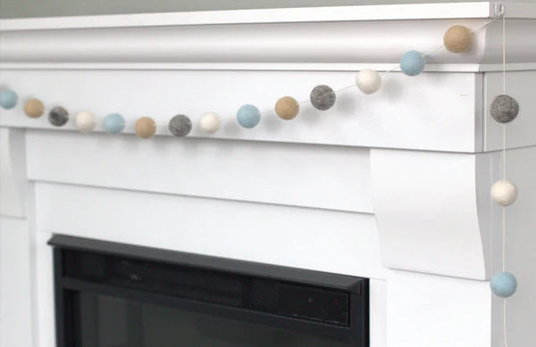 Felt Orb Garland | Blue/Grey/Almond/White