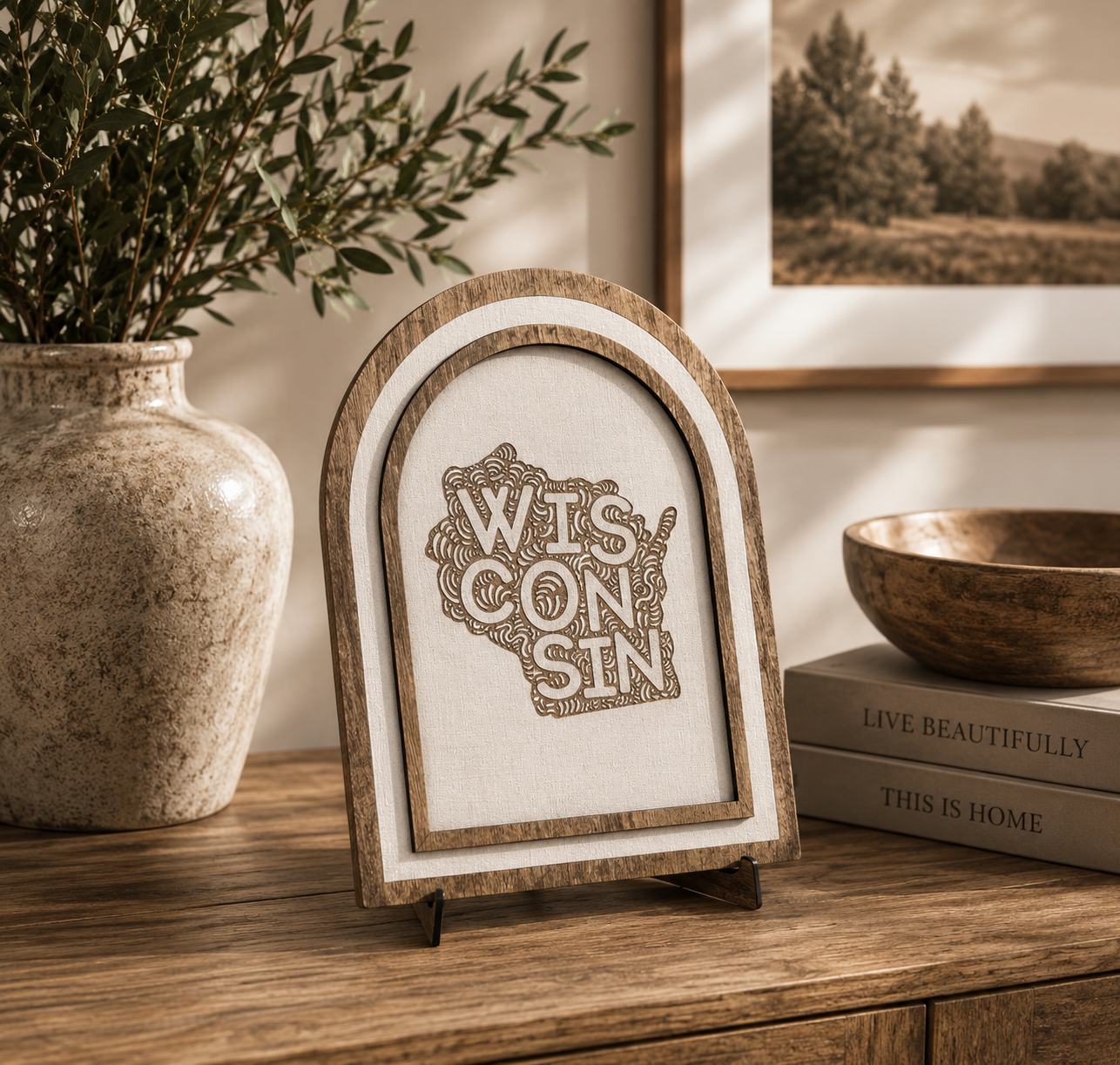 Wisconsin Wood Arch Sign | Wisconsin Home Decor Gift