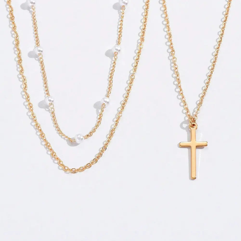Triple Layer Cross Necklace | Gold