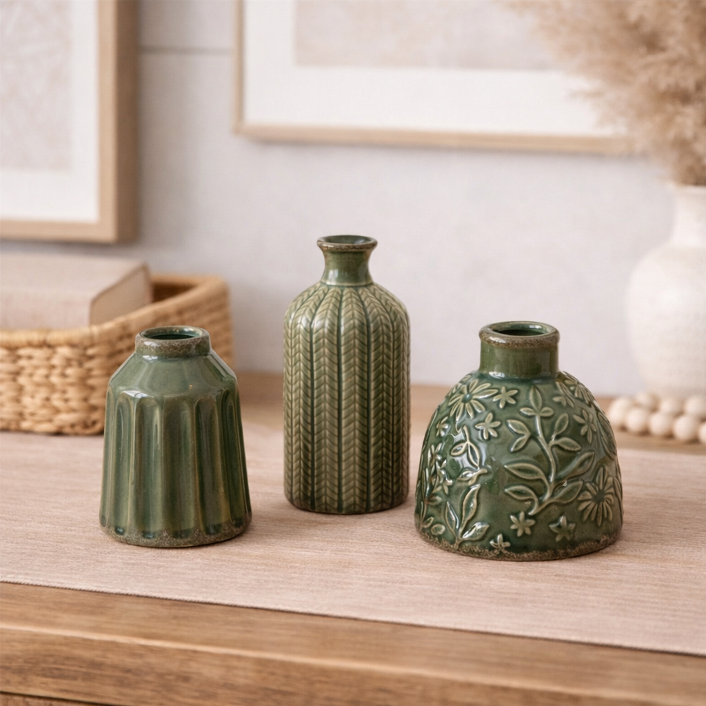 Textured Ceramic Vase | Green