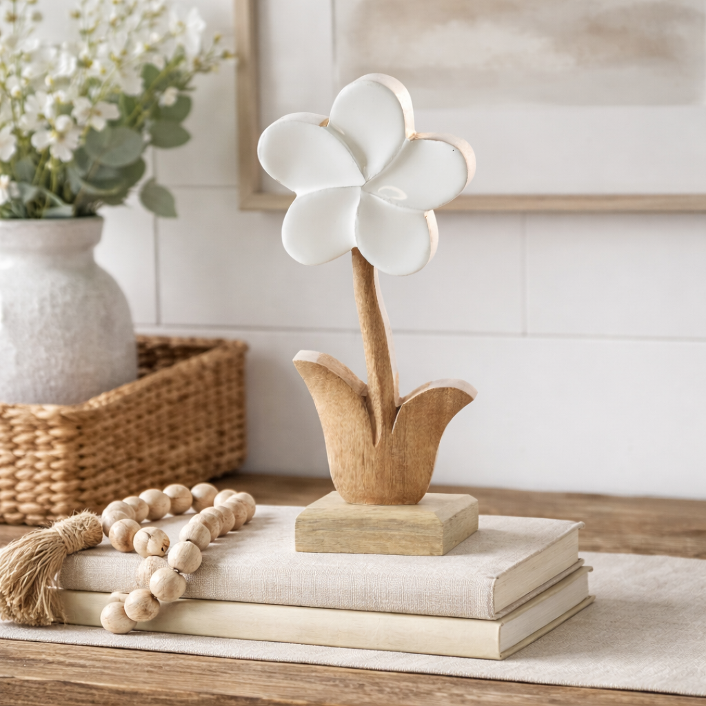 Wood Flower Sitter | Farmhouse White