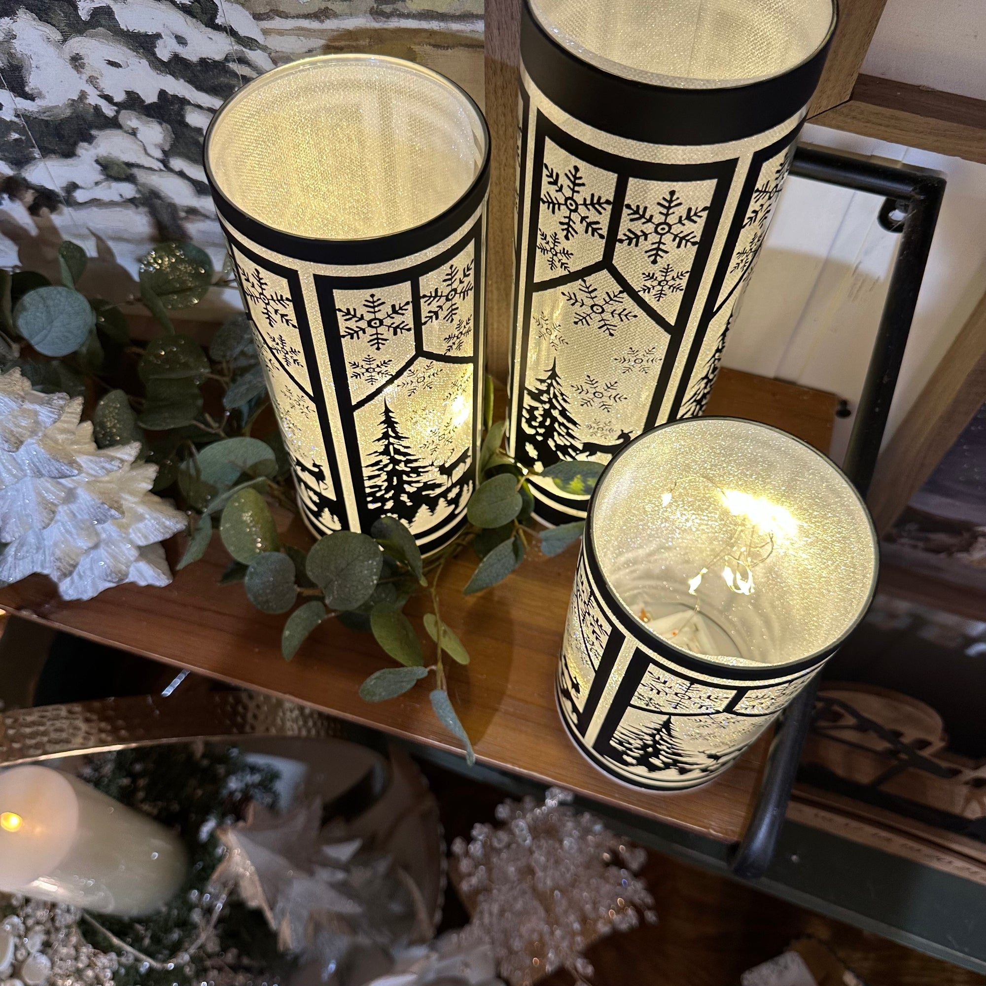 Winter Deer Lantern | Black | Battery Operated