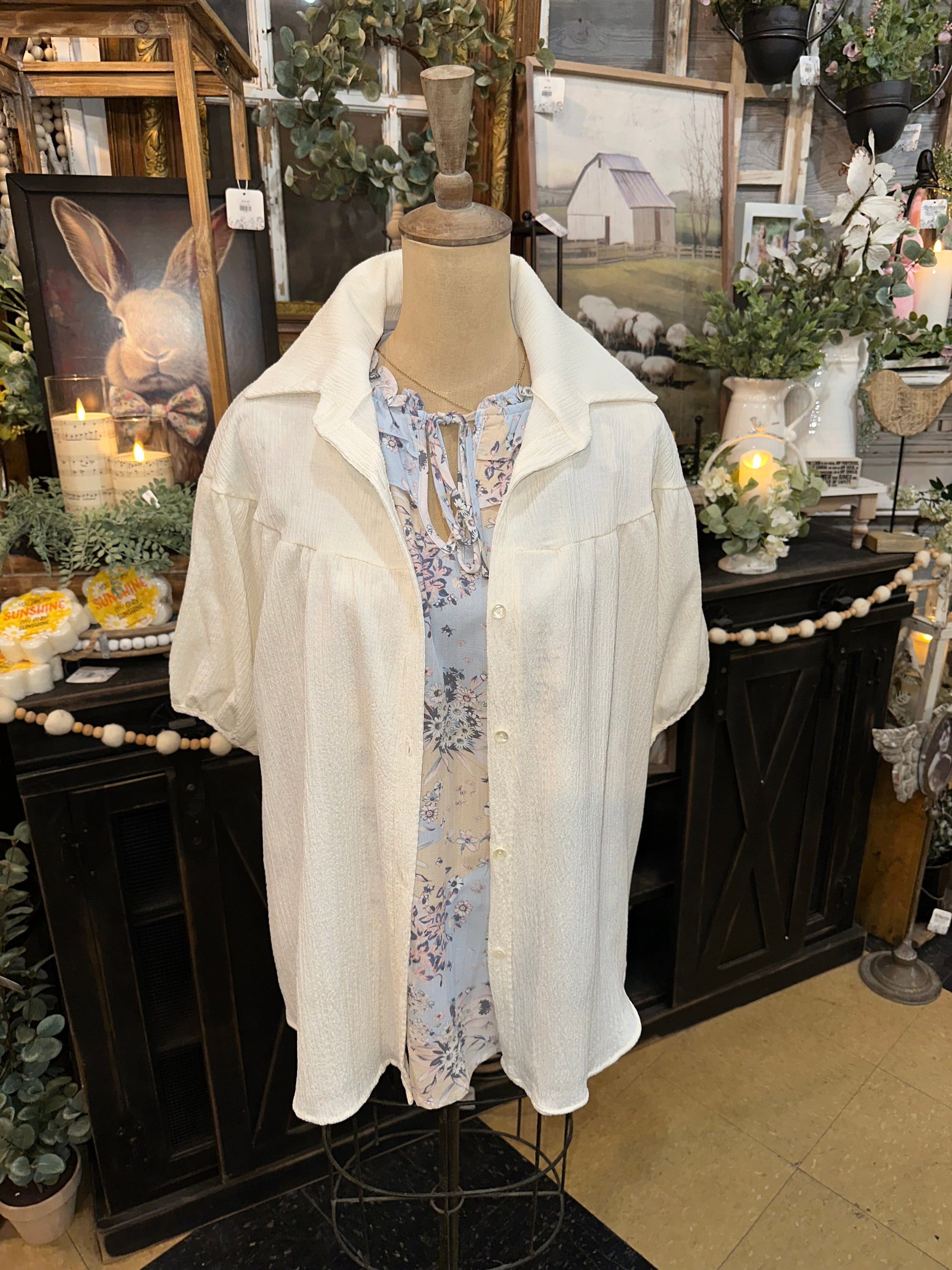 Short Sleeved Button Up Blouse | Cream