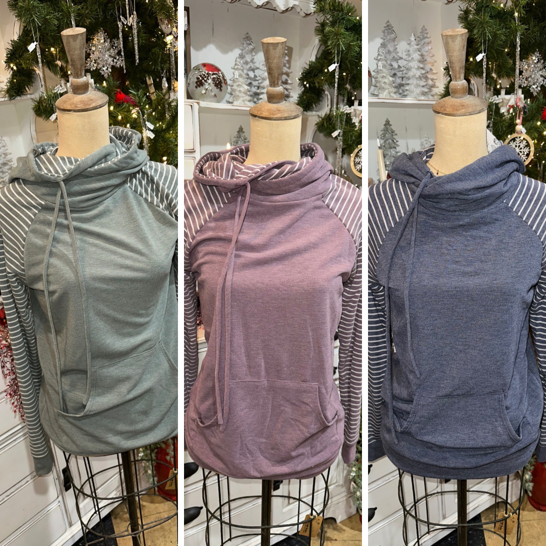 Striped Drawstring Hoodie | Mulberry, Navy, Olive