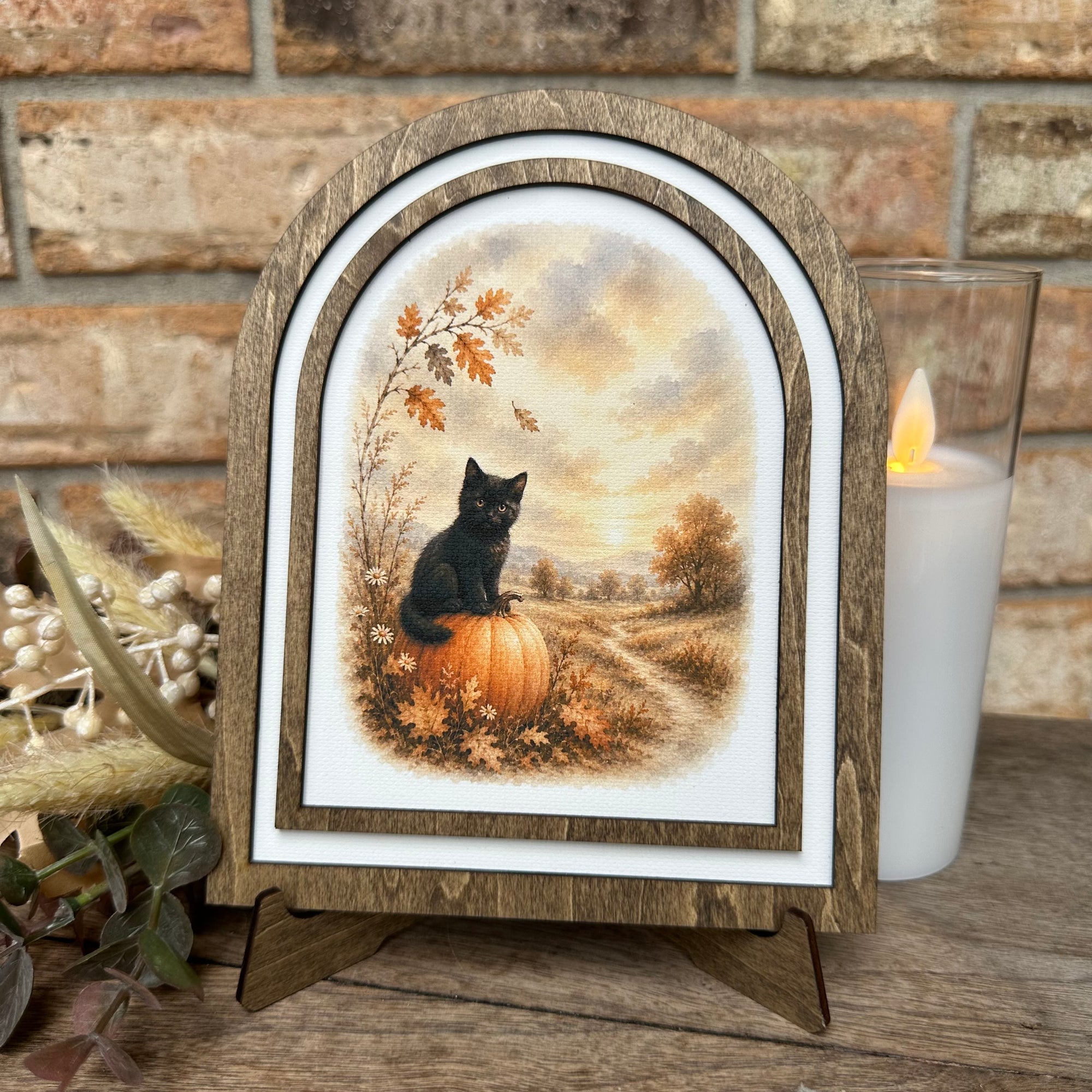 Pumpkin Perch Black Cat | Canvas Artwork