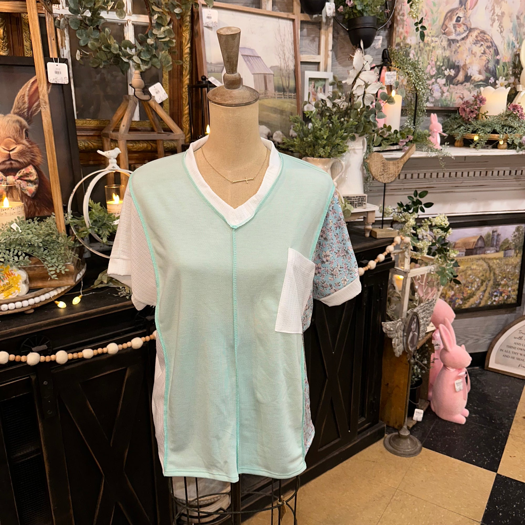 Floral & Mint Patchwork Top