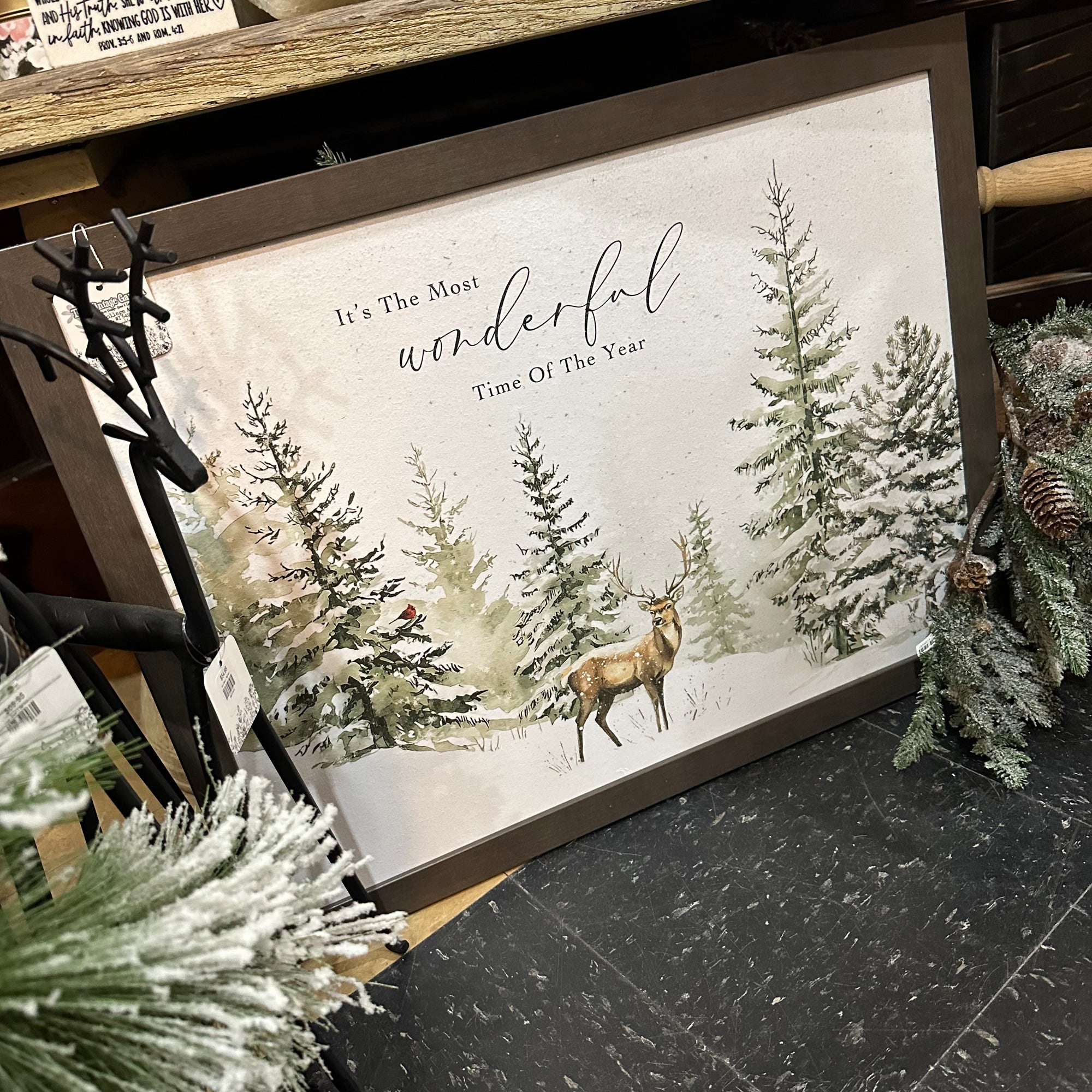 It's the Most Wonderful Time of the Year Winter Deer Scene | Framed Art