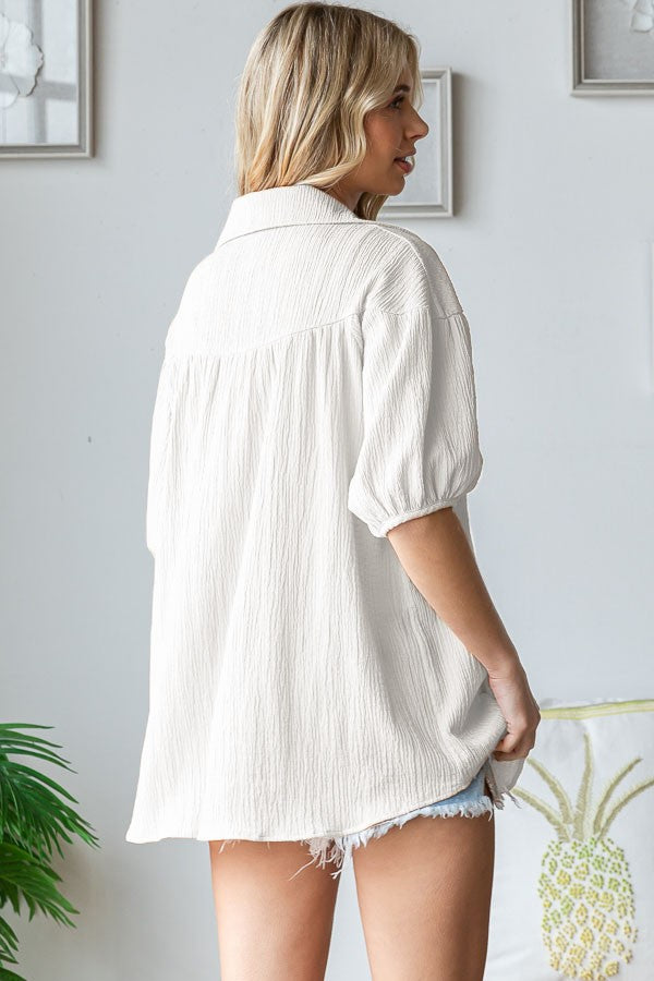 Short Sleeved Button Up Blouse | Cream