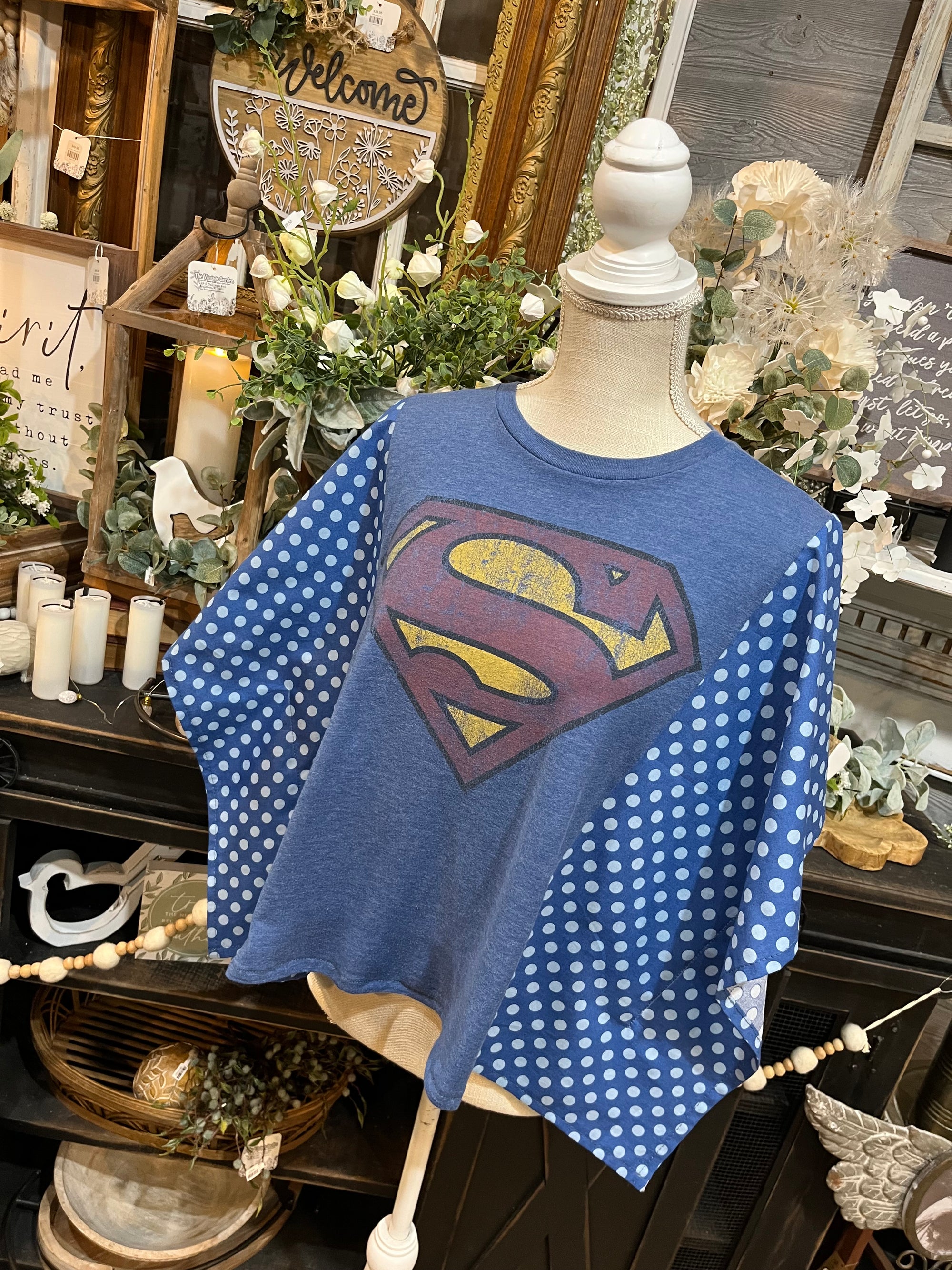 Handmade Flutter Sleeves Top | Reclaimed Superman Graphic Tee