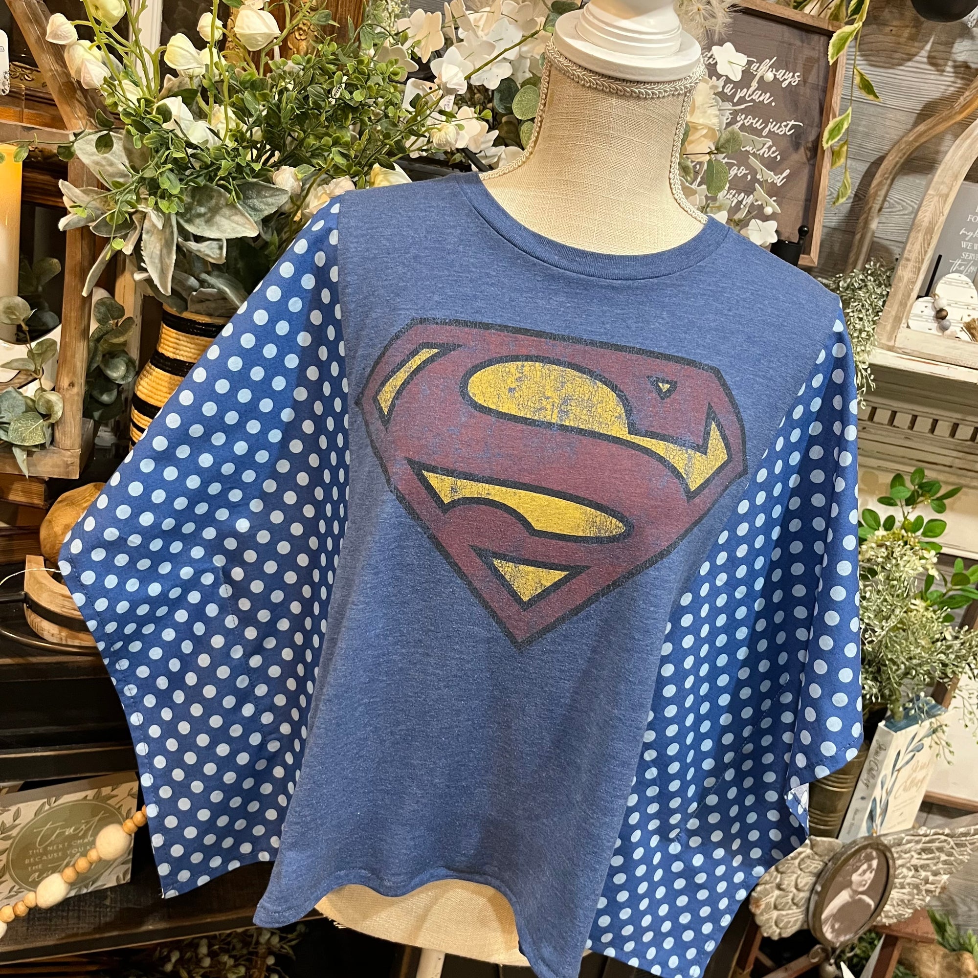 Handmade Flutter Sleeves Top | Reclaimed Superman Graphic Tee