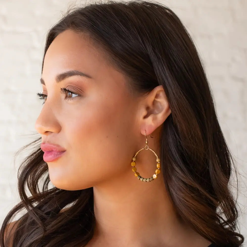 Mustard & Olive Beaded Hoop | Earrings