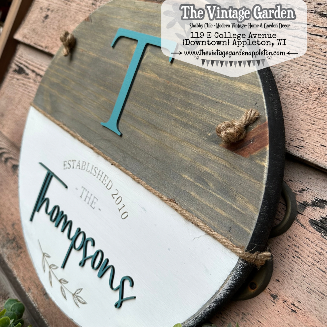 Monogrammed Family & Established Date Sign | Leaves Branch | Custom Sign