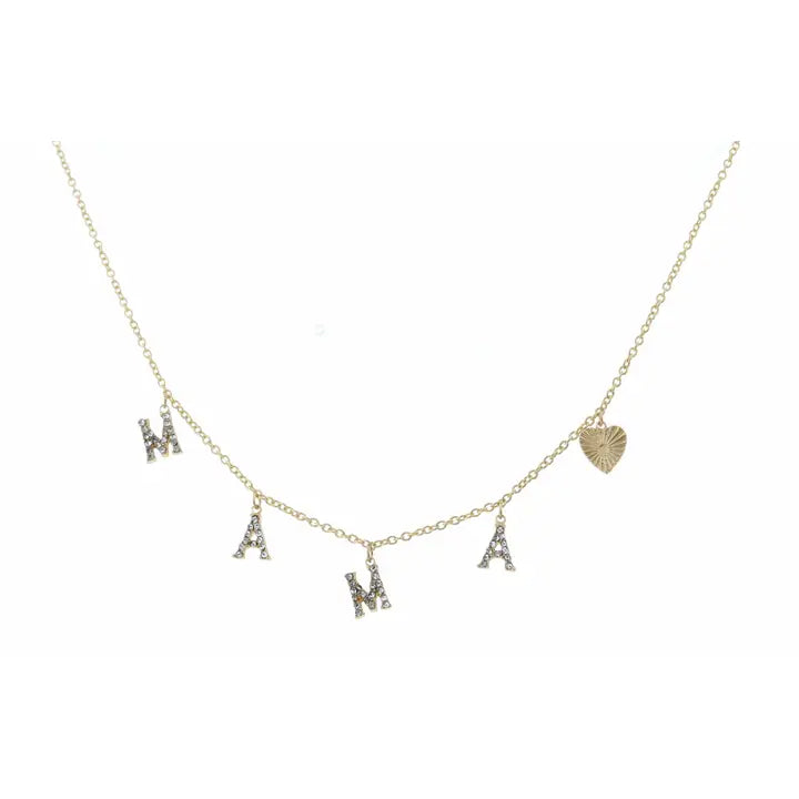 Mama | Rhinestone & Gold Heart | Necklace