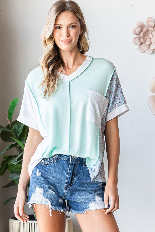 Floral & Mint Patchwork Top