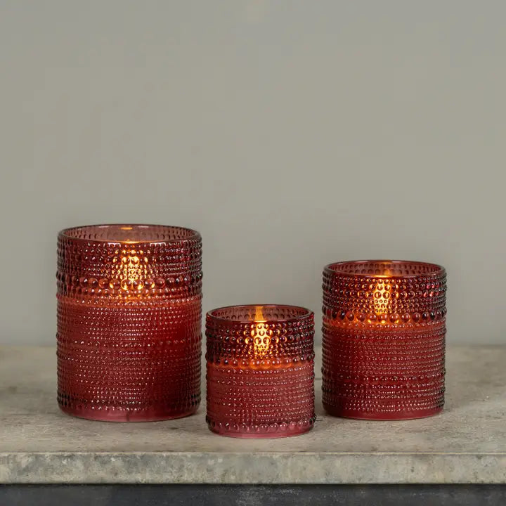 Beaded Glass Vase Candle | Merlot | Battery Operated