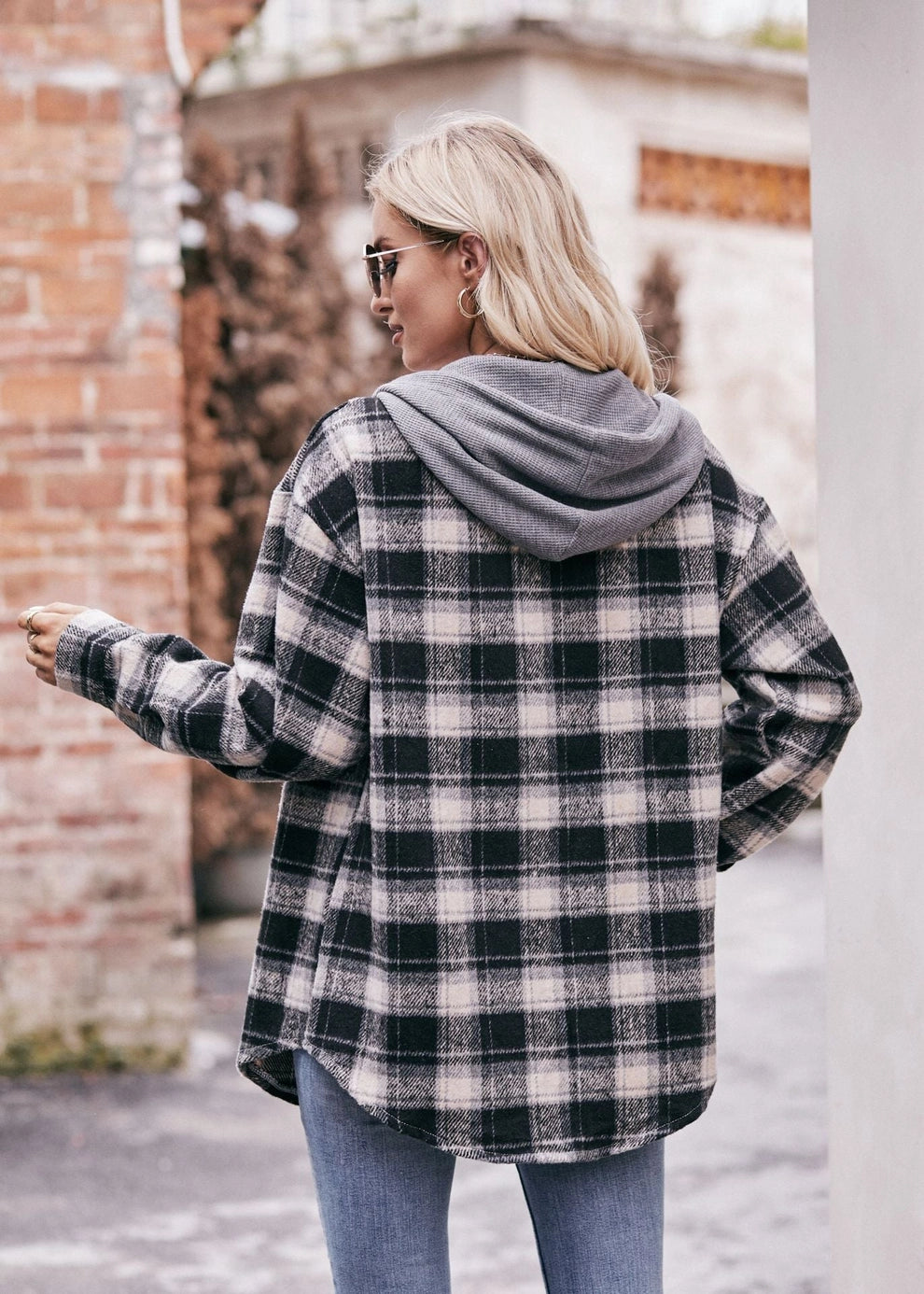 Flannel Button Up with Hood | Black & Grey
