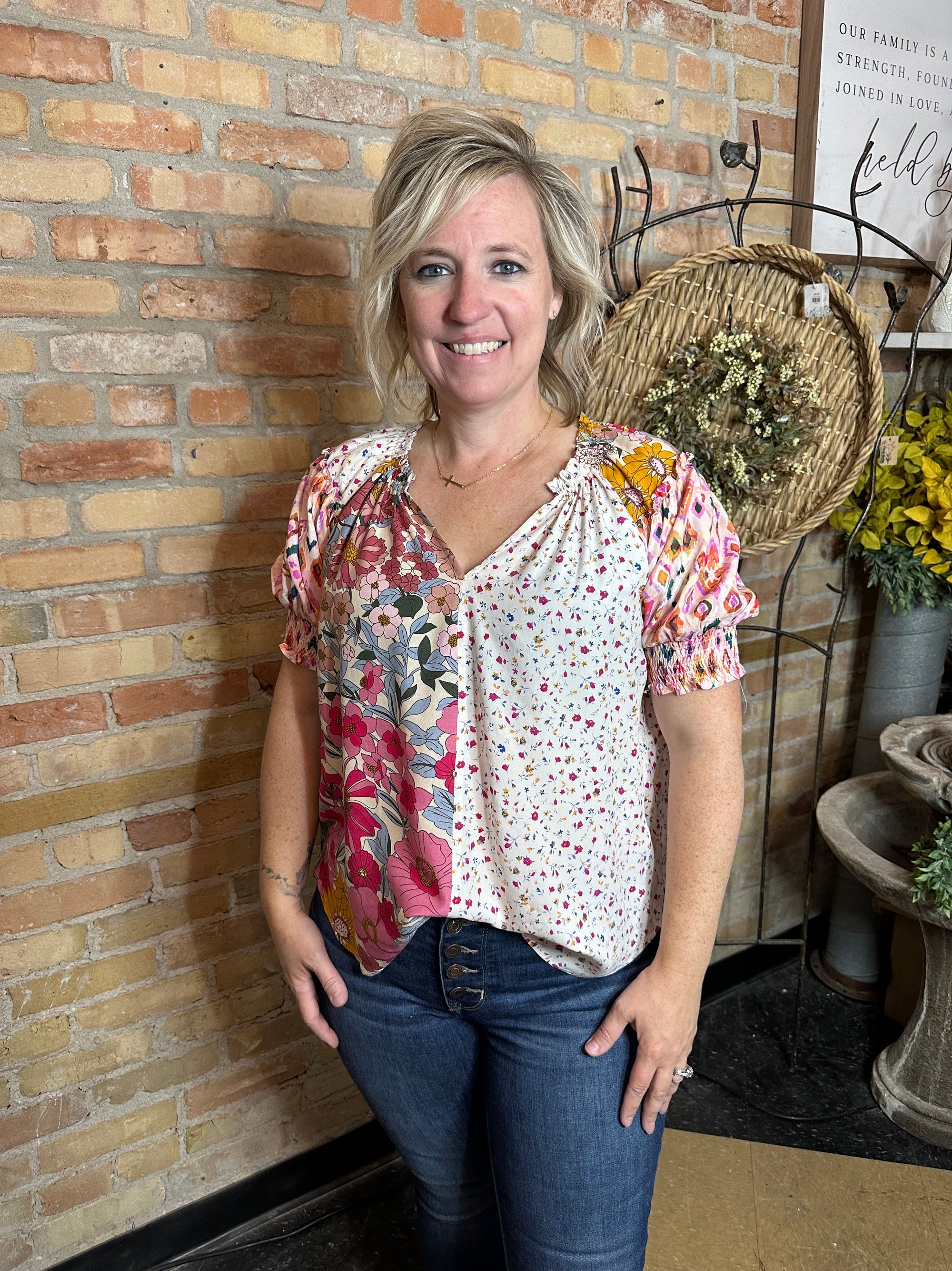 Floral Mix Peasant Blouse
