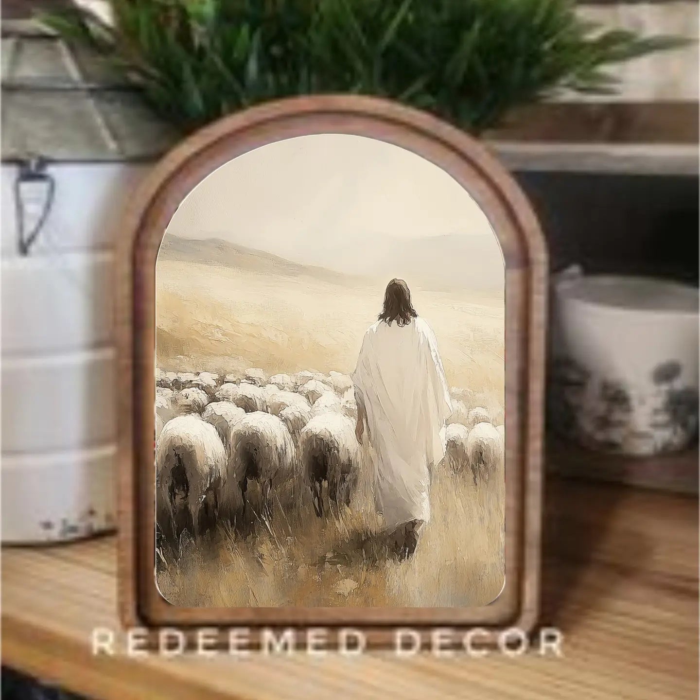 Jesus with Sheep | Arched Art