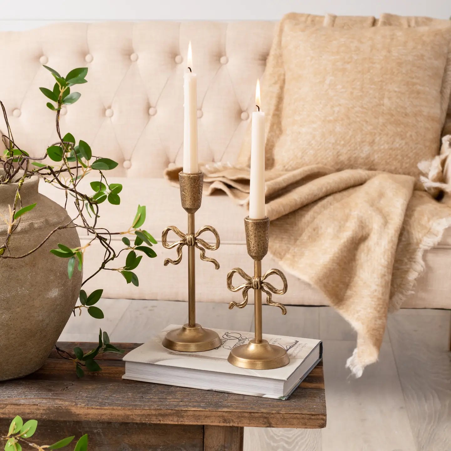 Bow Taper Candle Holder | Gold Finish