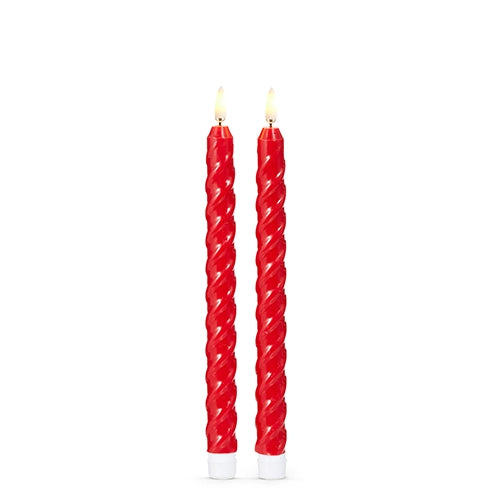 Taper Candle | Red Twisted Wax | Battery Operated