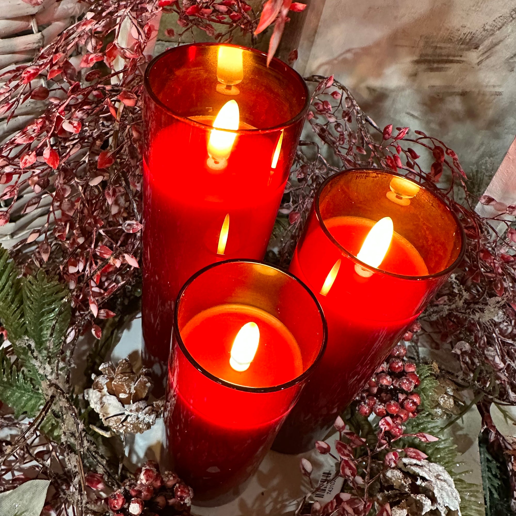 Red Glass Candle | Battery Operated