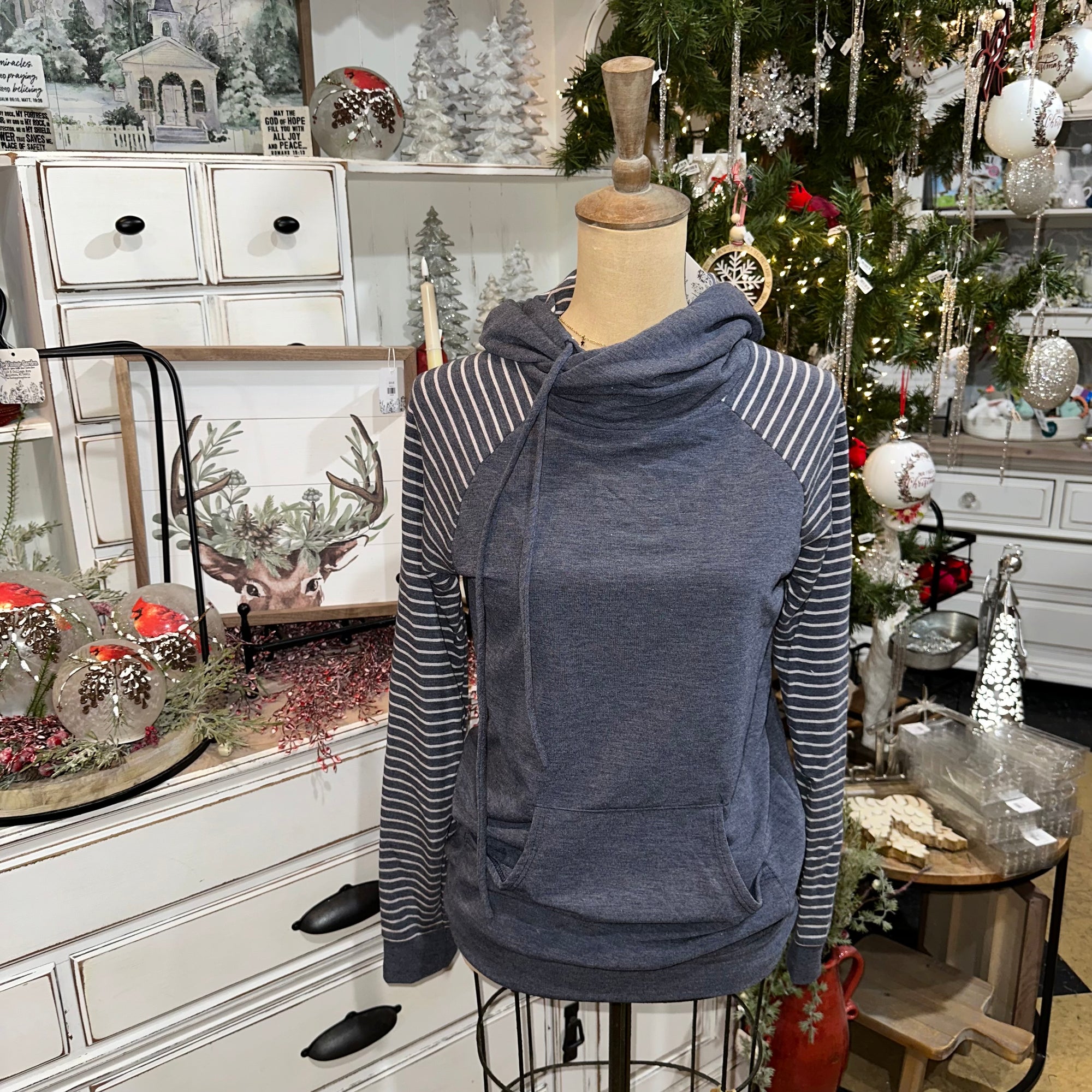 Striped Drawstring Hoodie | Mulberry, Navy, Olive