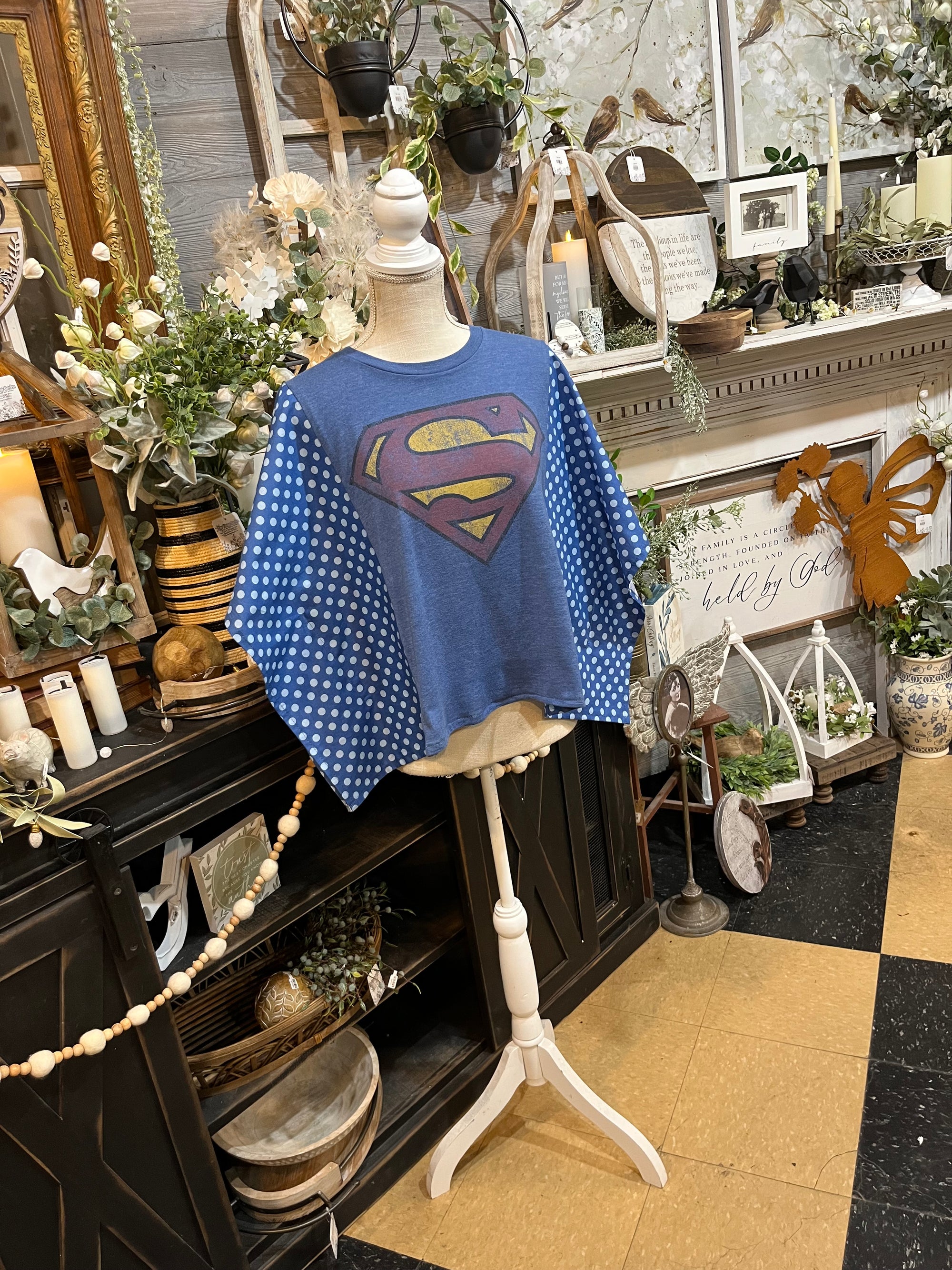 Handmade Flutter Sleeves Top | Reclaimed Superman Graphic Tee