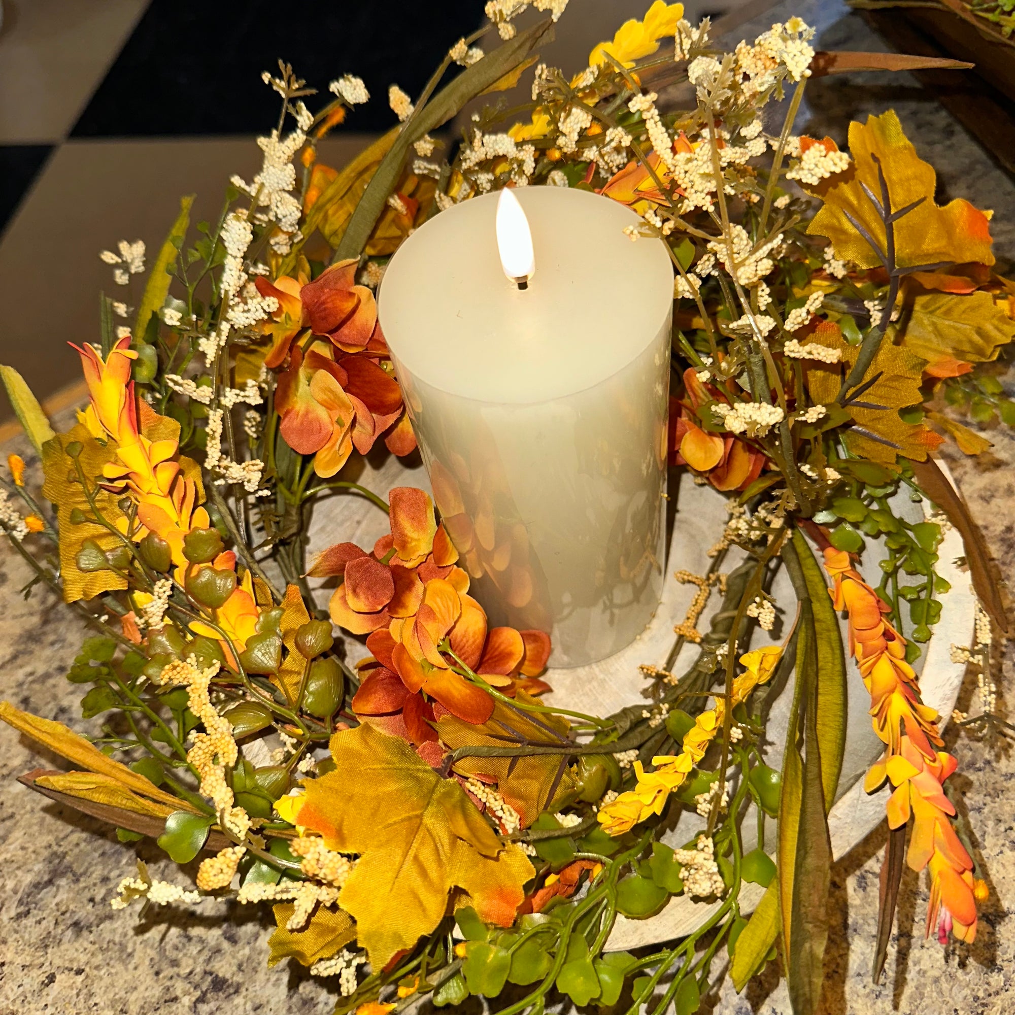 Autumn Hydrangea Candle Ring | 12-18"
