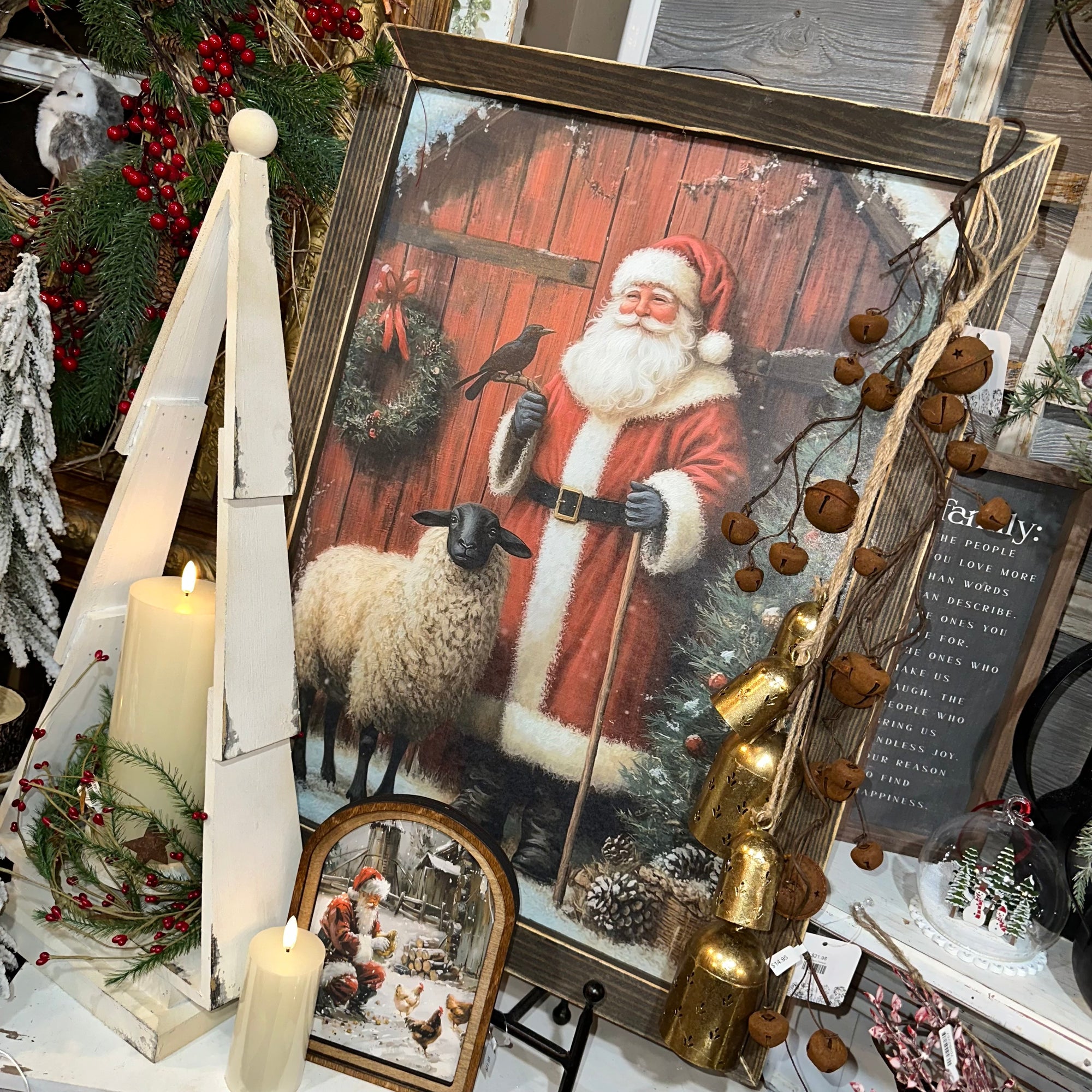 Primitive Santa & Sheep | Wall Art