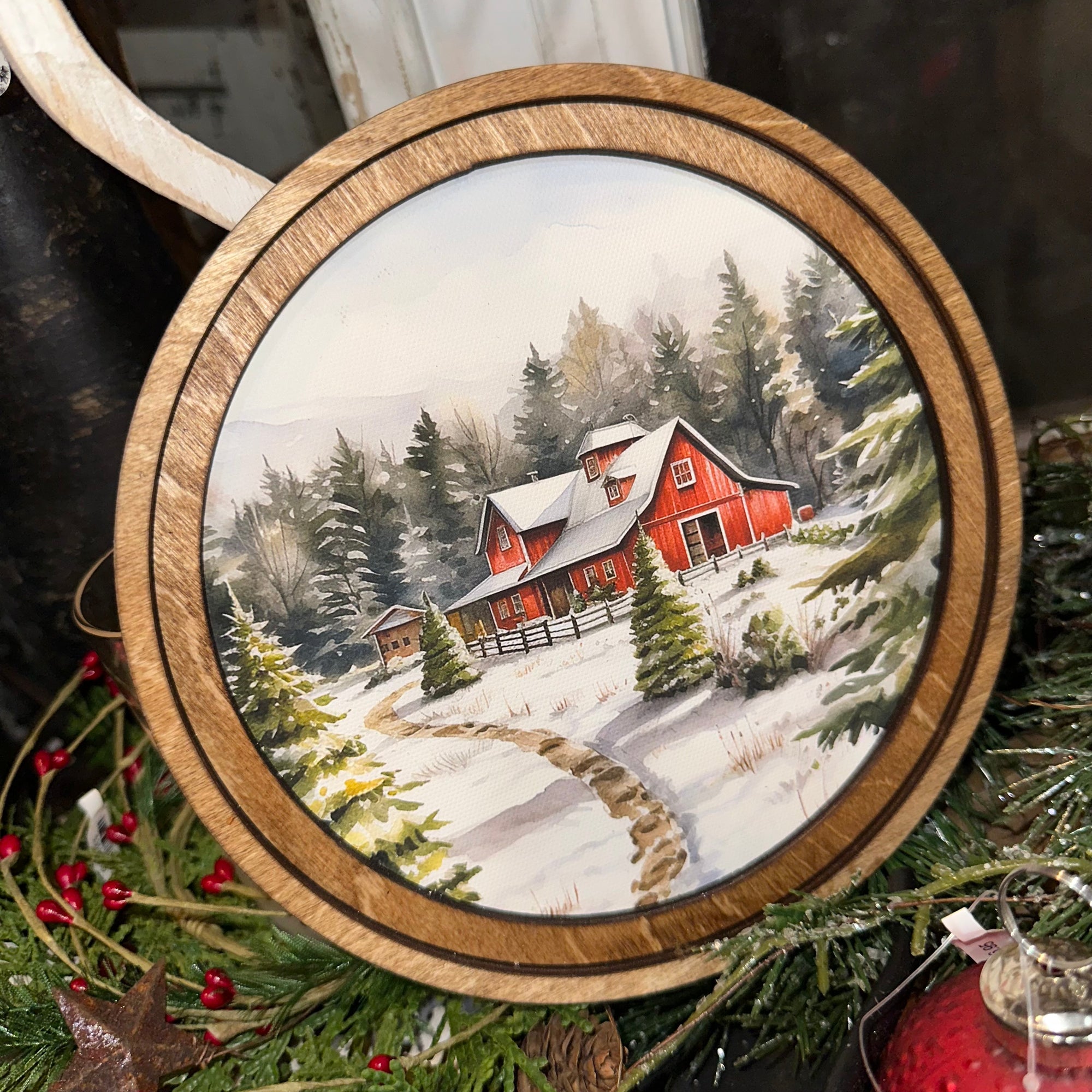 Winter Barn Scene | Round Art