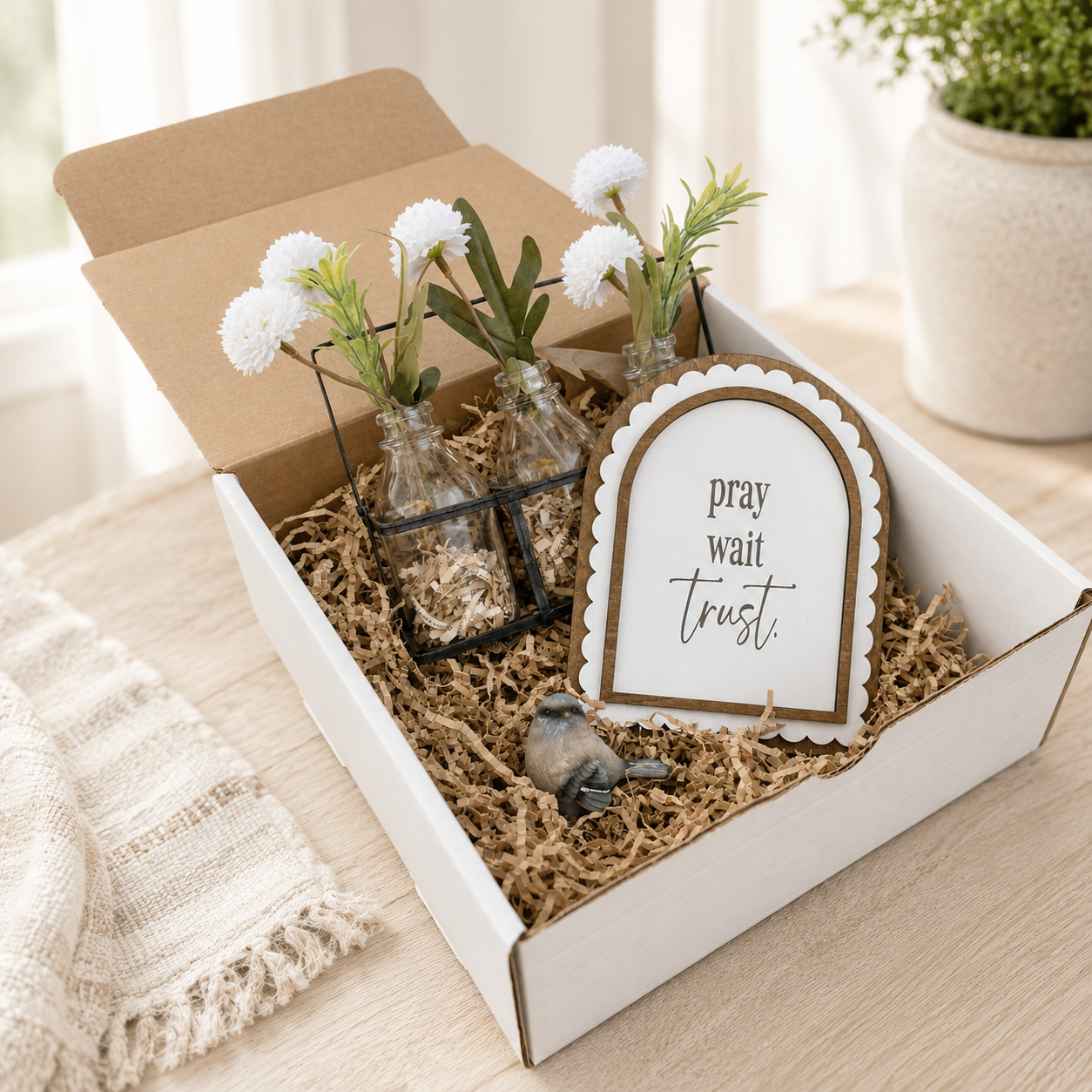 Pray Wait Trust Arch Sign | Christian Encouragement Gift