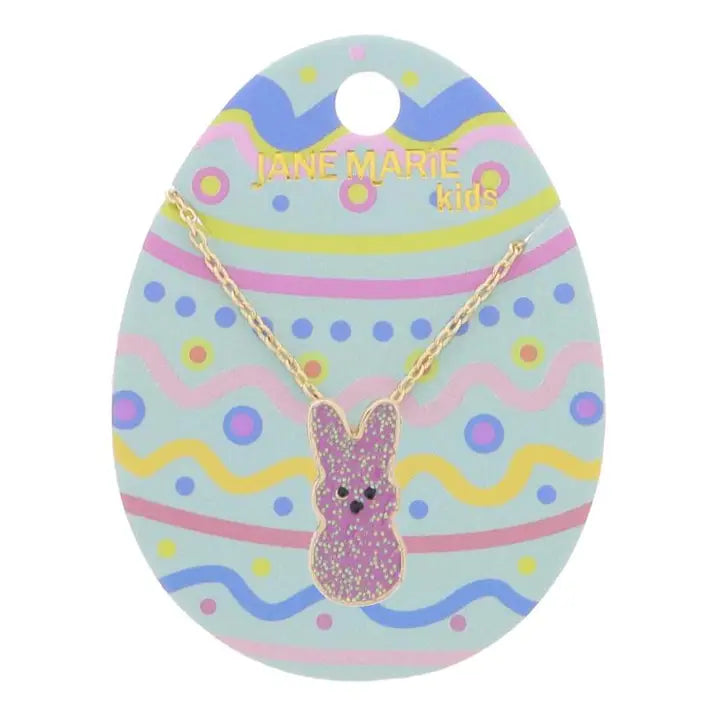 Purple Glitter Enamel Bunny Necklace | 14" | Child's