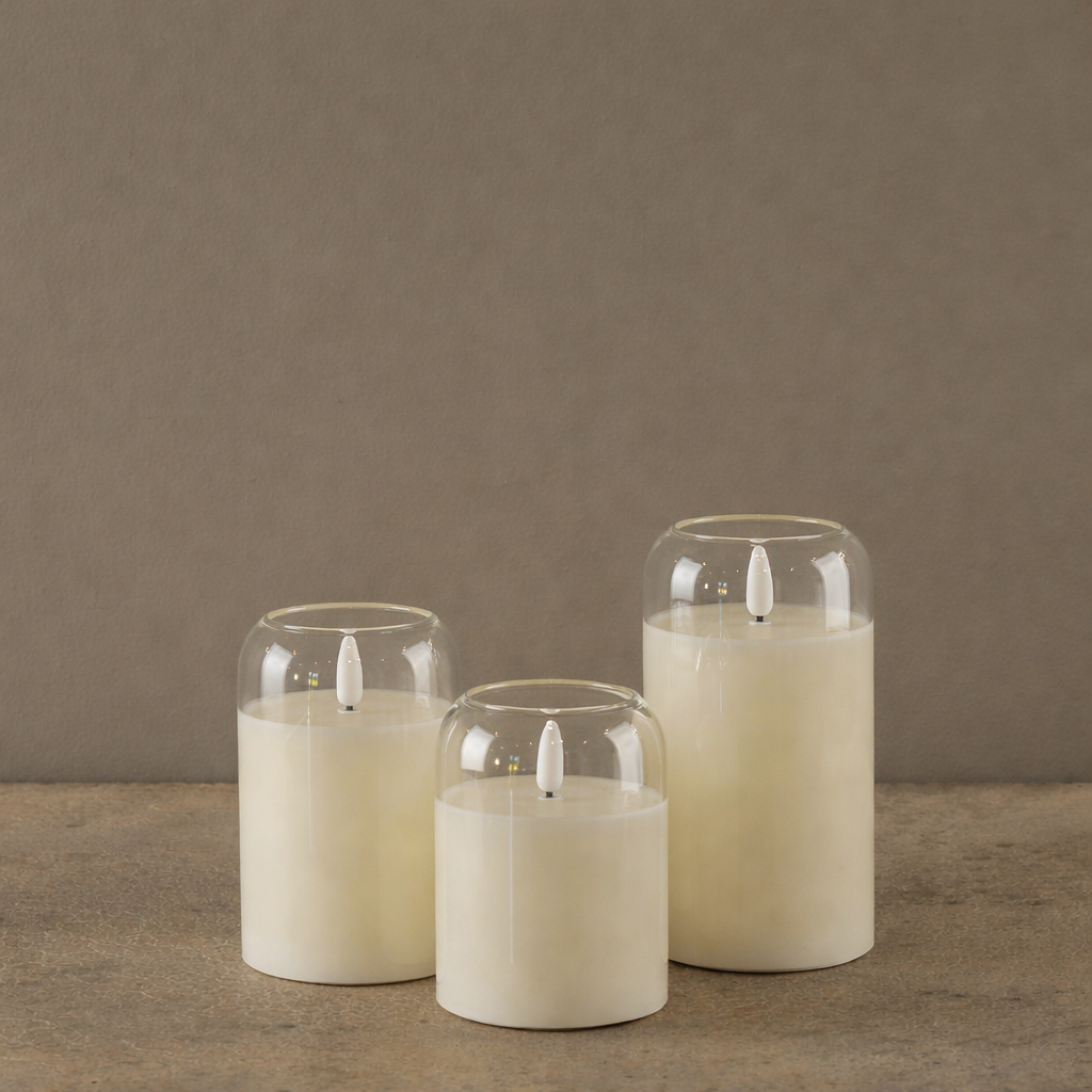 Dome Top Glass Vase Candle | Cream | Battery Operated