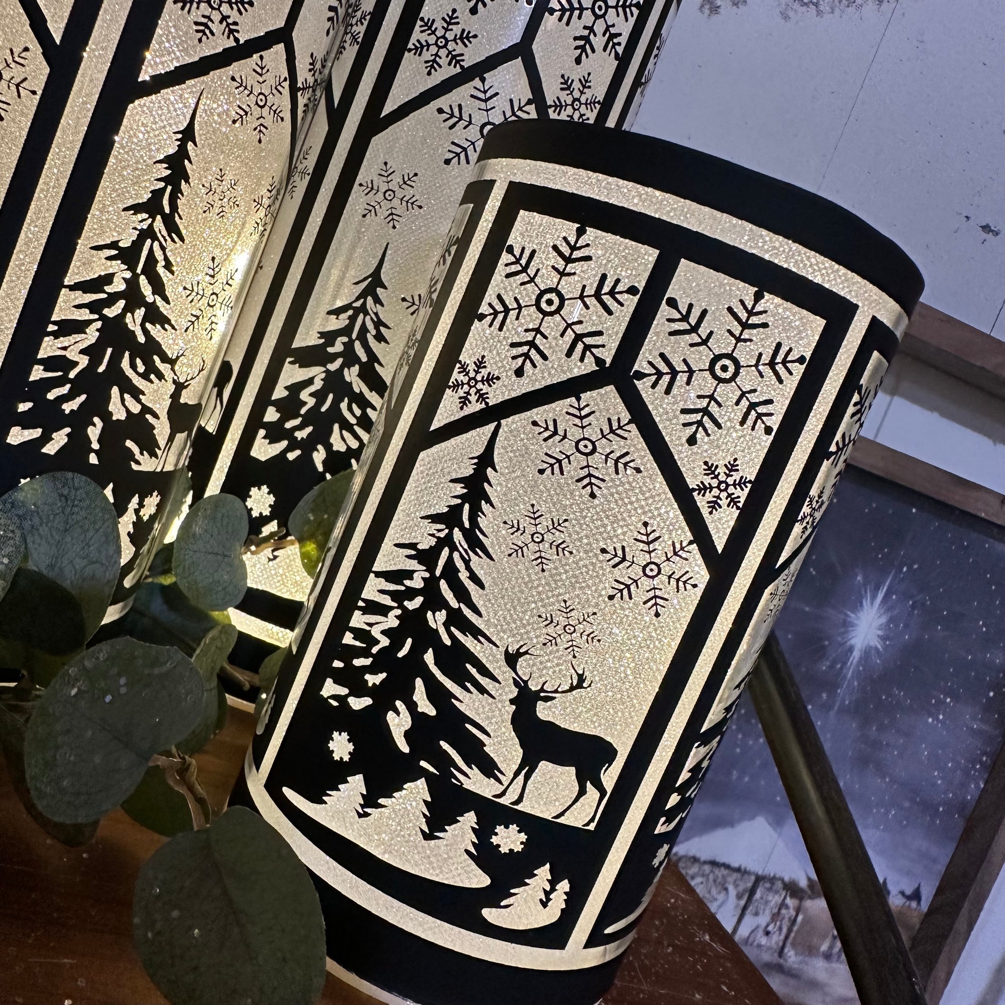 Winter Deer Lantern | Black | Battery Operated