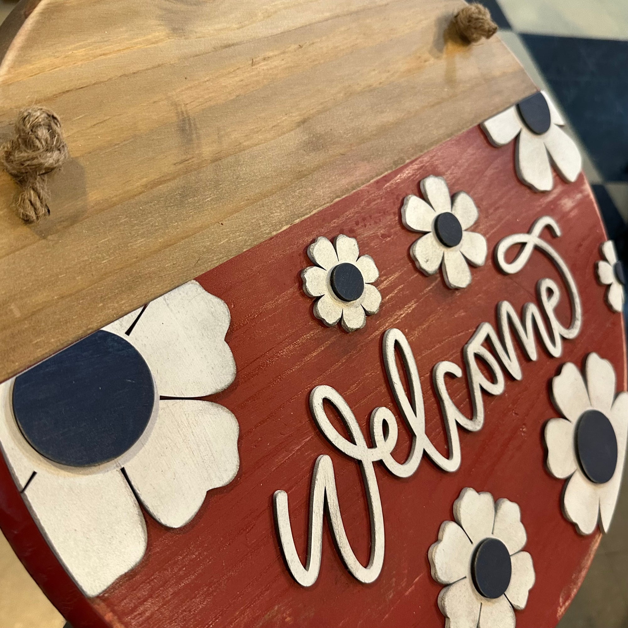 Welcome Red, White & Blue Daisies | 18" Handmade Sign