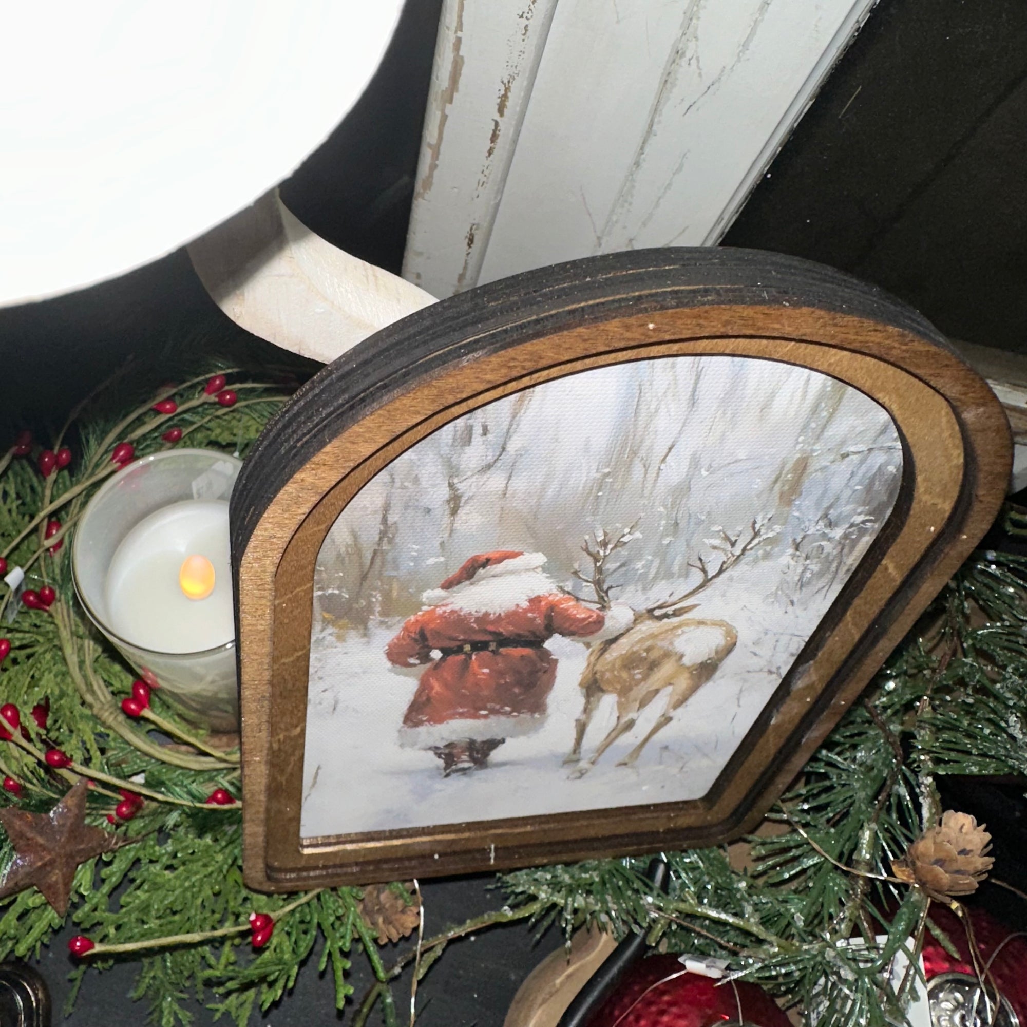 Santa with Reindeer | Arched Art