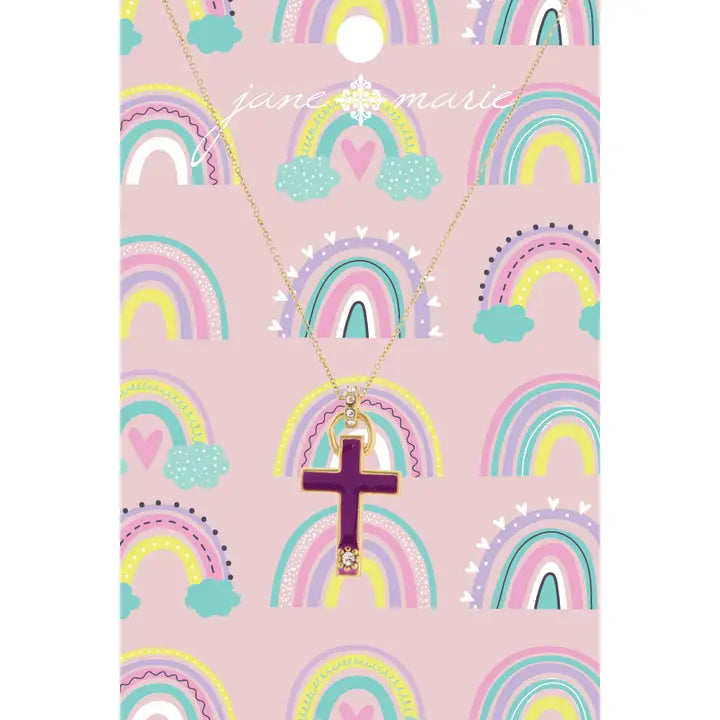 Purple Enamel Cross Necklace | 14" | Child's
