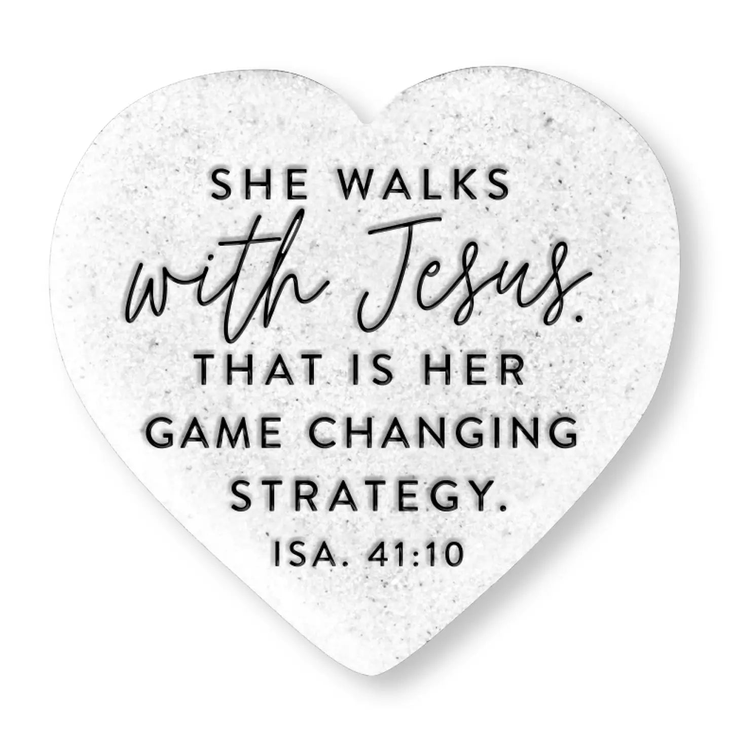 She Walks with Jesus | Scripture Stone Heart