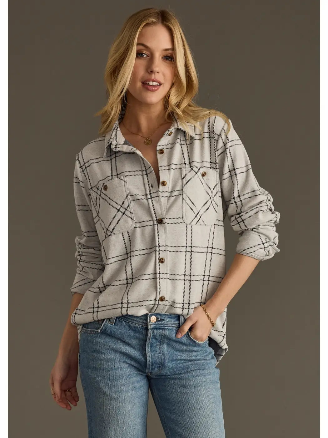 Plaid Button Up | Light Gray