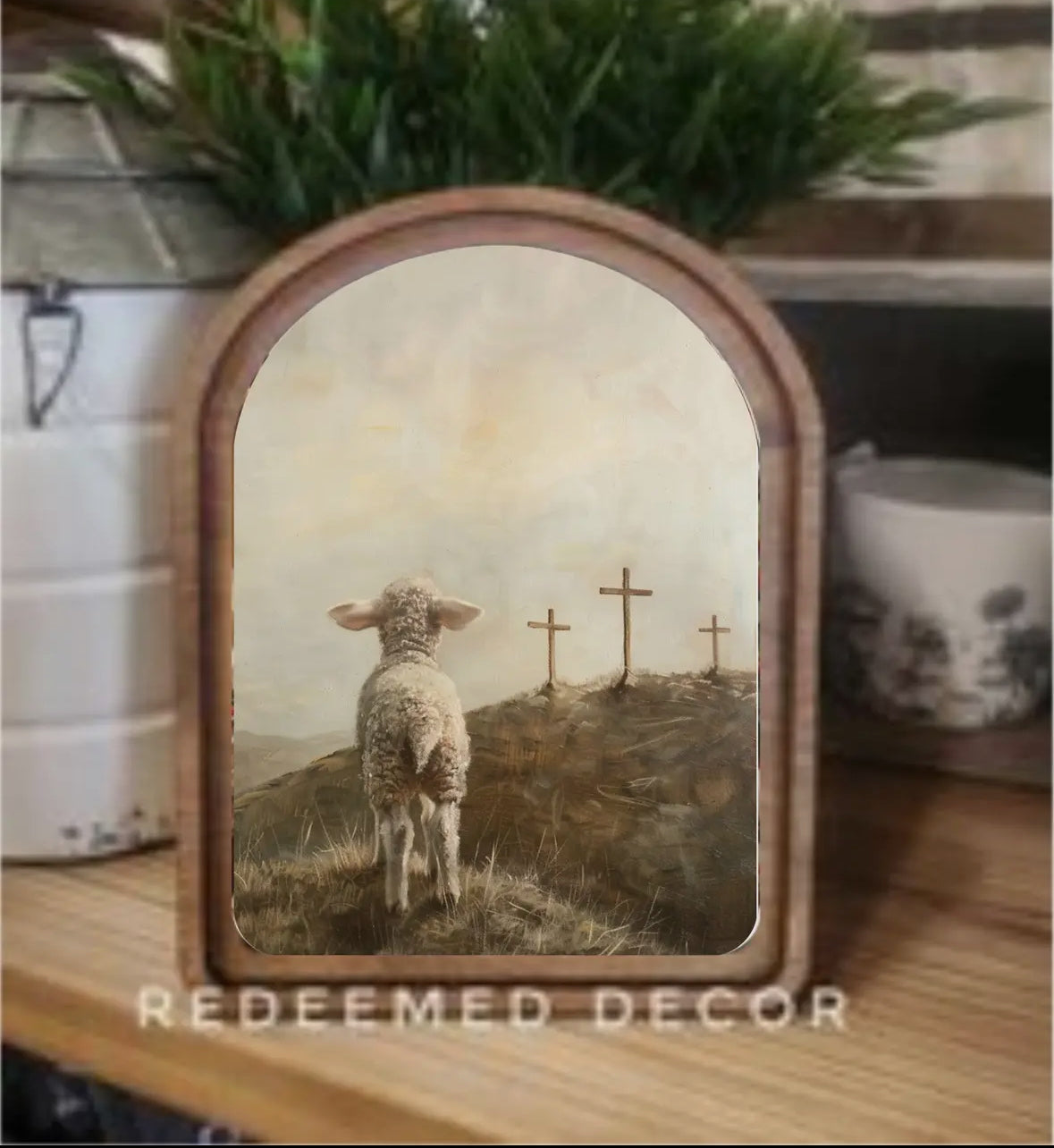 Three Crosses & Lamb | Arched Art