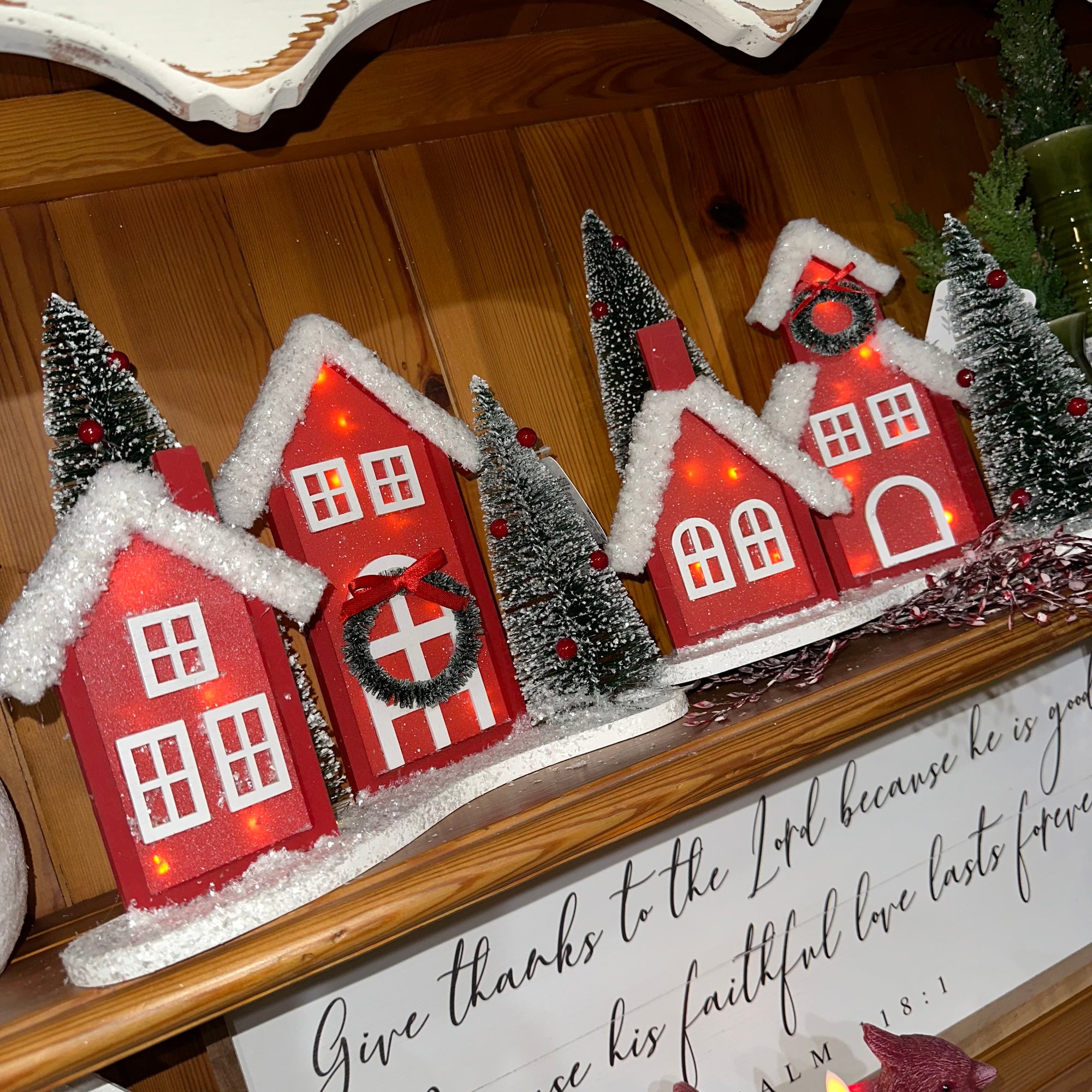 Red Houses Tabletop Silhouette Setting | Battery Operated