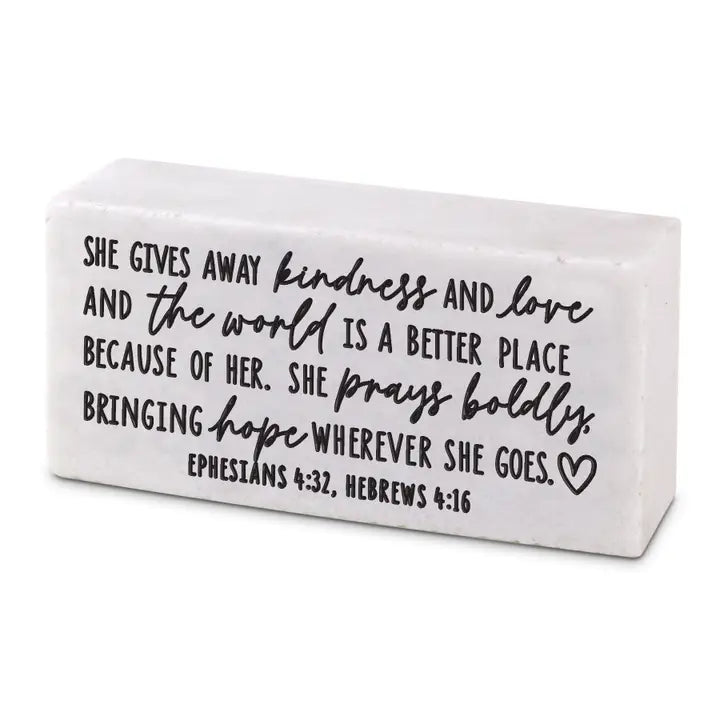 She Prays Boldly | Scripture Stone Block