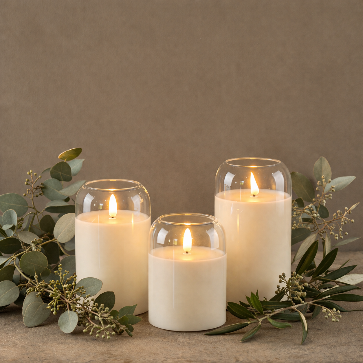 Dome Top Glass Vase Candle | Cream | Battery Operated