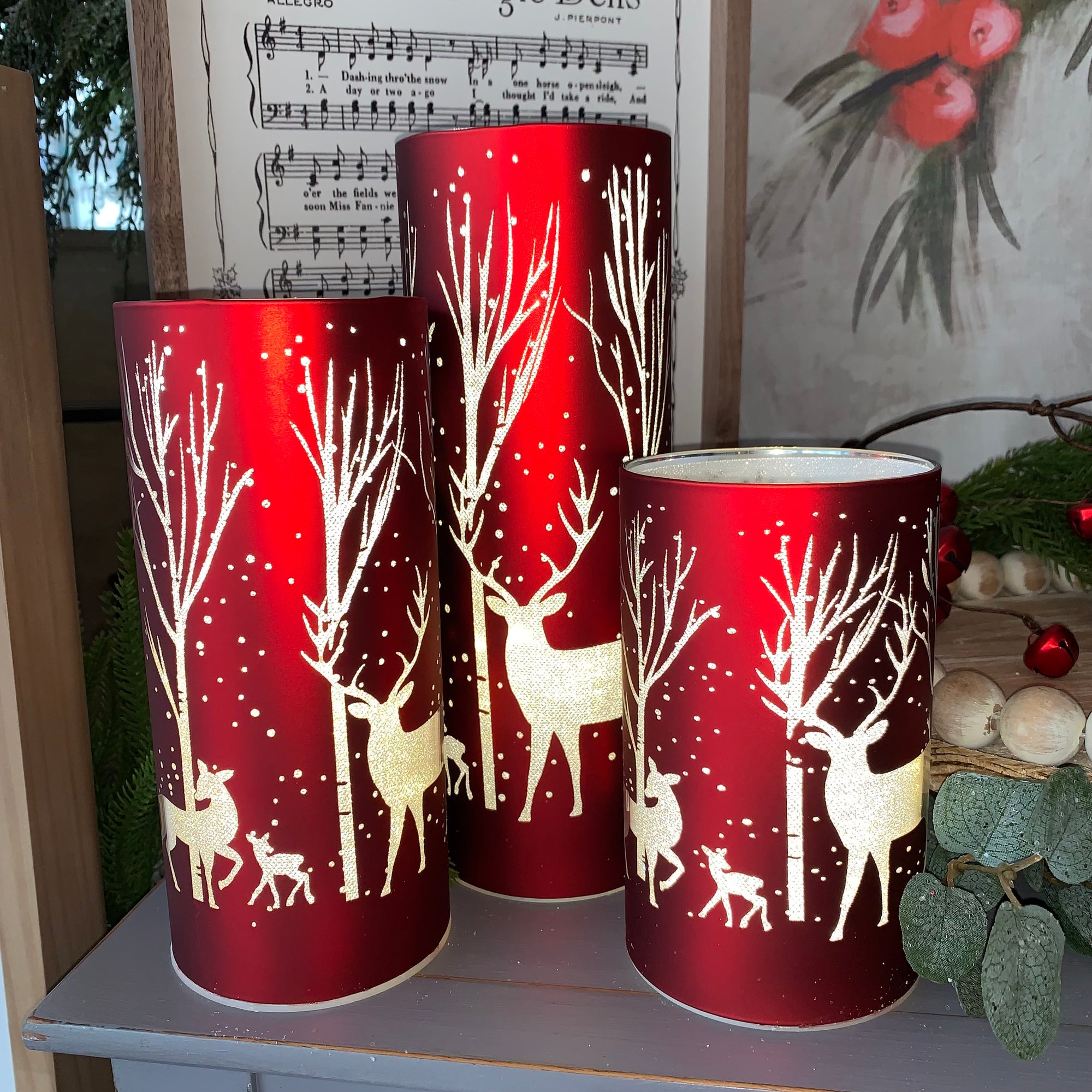 Winter Deer Lantern | Red | Battery Operated