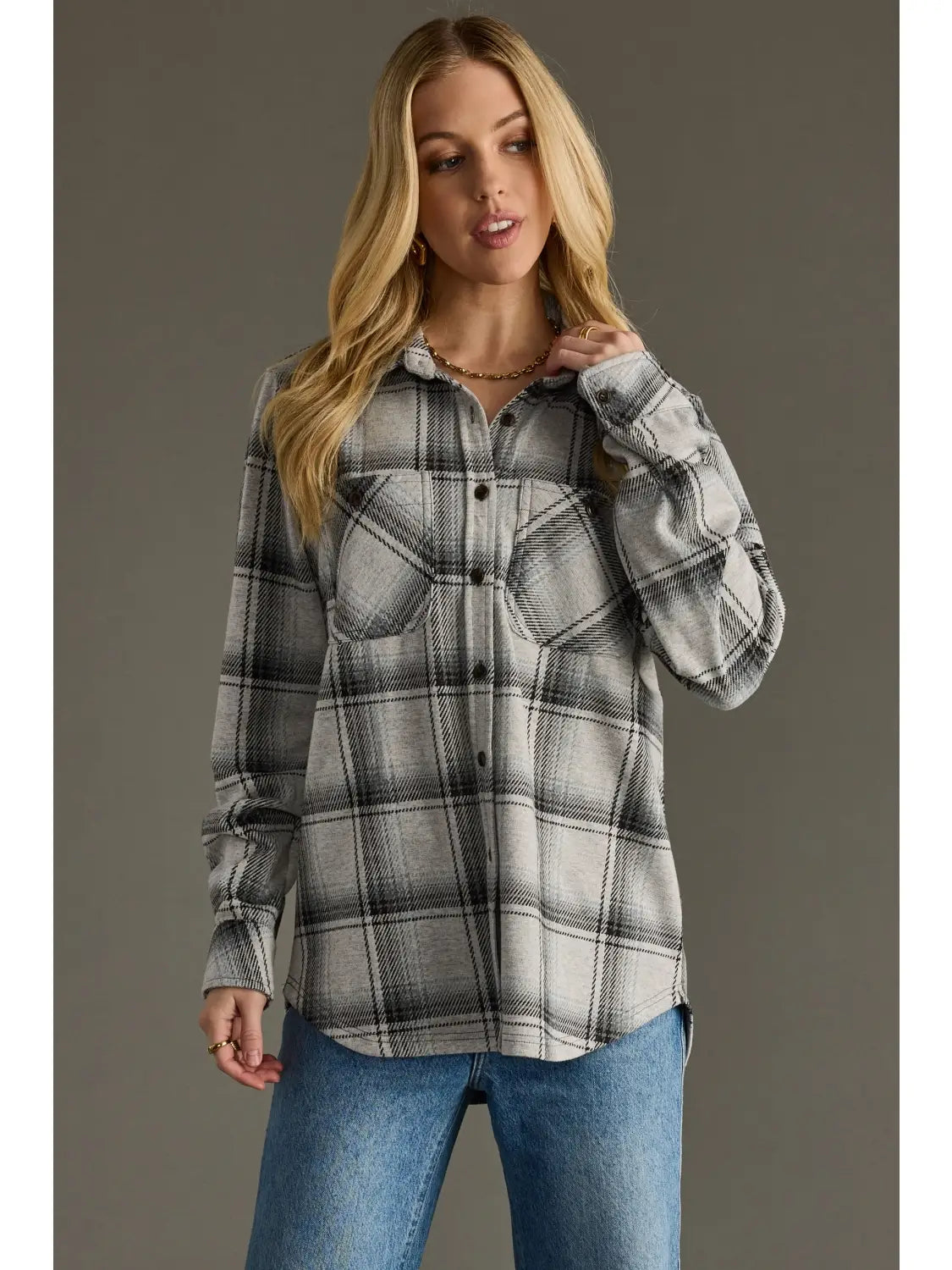 Plaid Button Up | Light Gray & Black