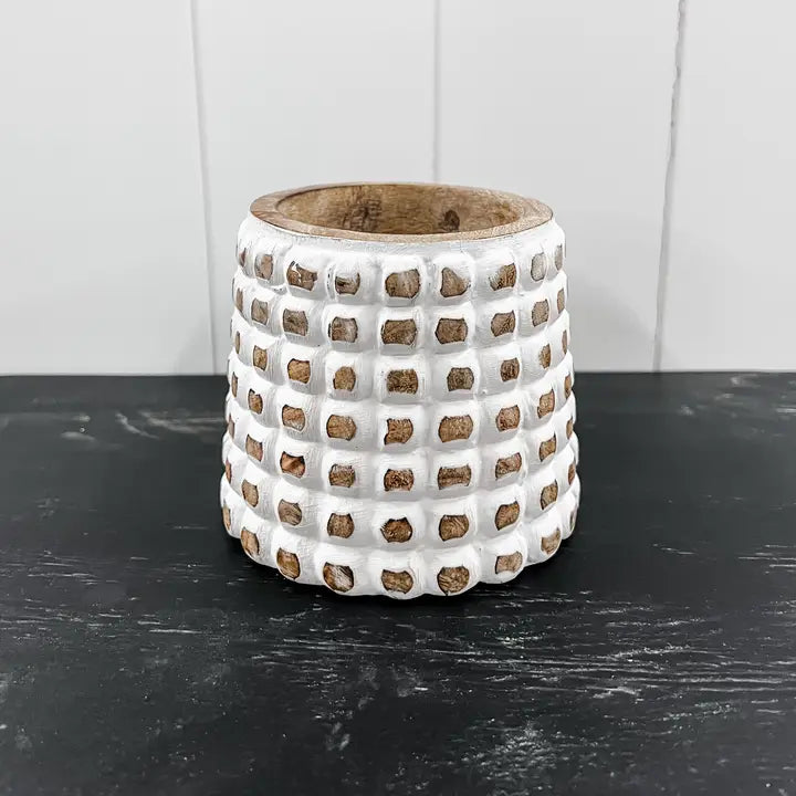 Carved Wood Checkered Vase | 4"
