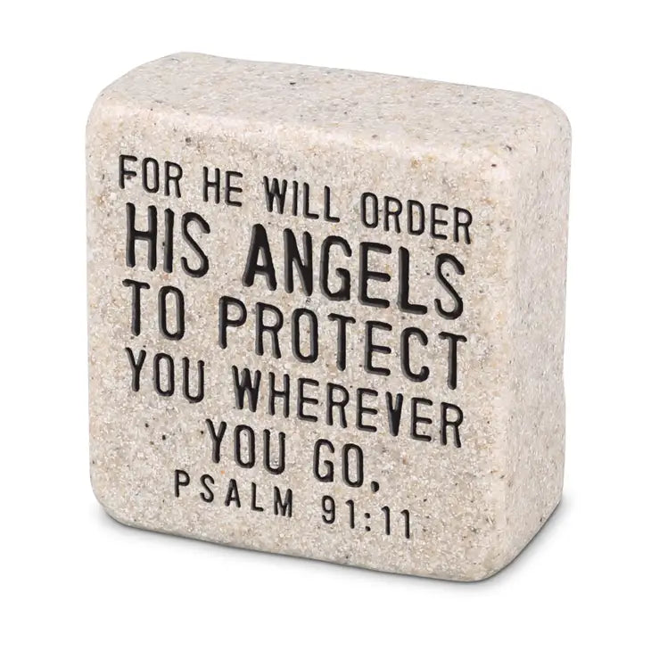 His Angels to Protect You Wherever You Go | Psalm 91:11 | Scripture Stone Block