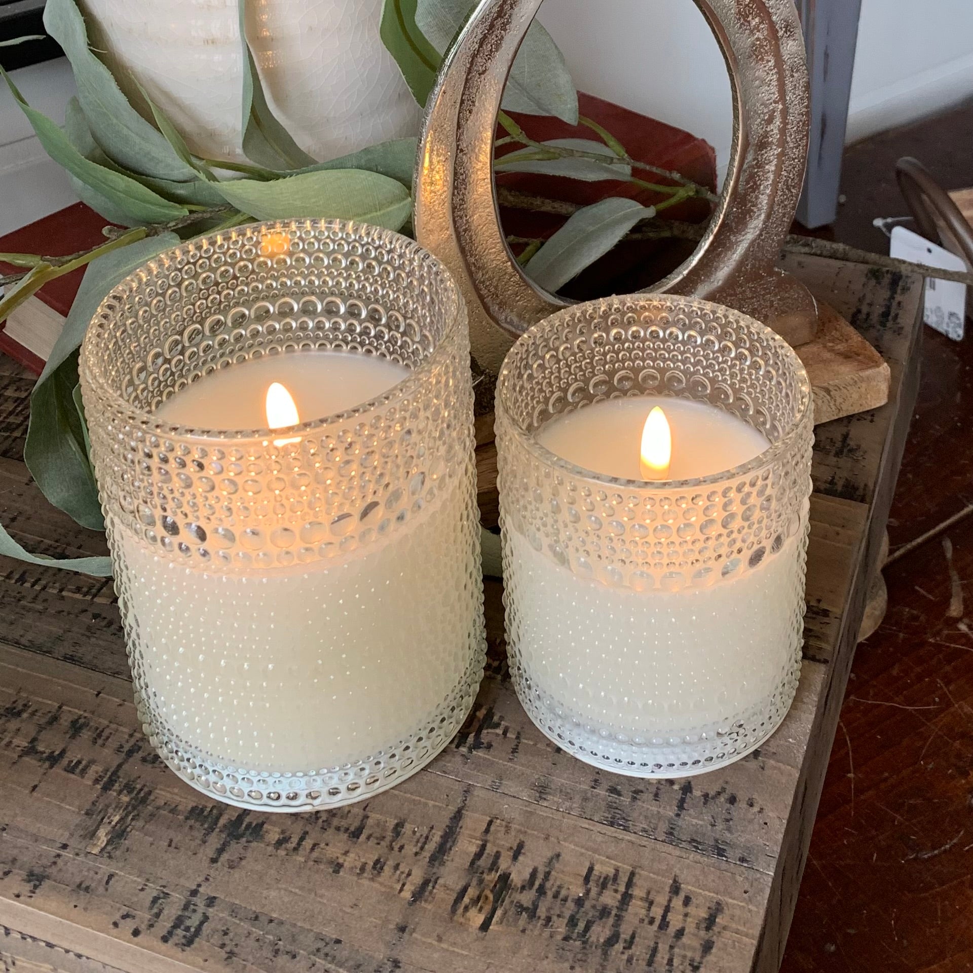 Beaded Glass Vase Candle | Cream | Battery Operated