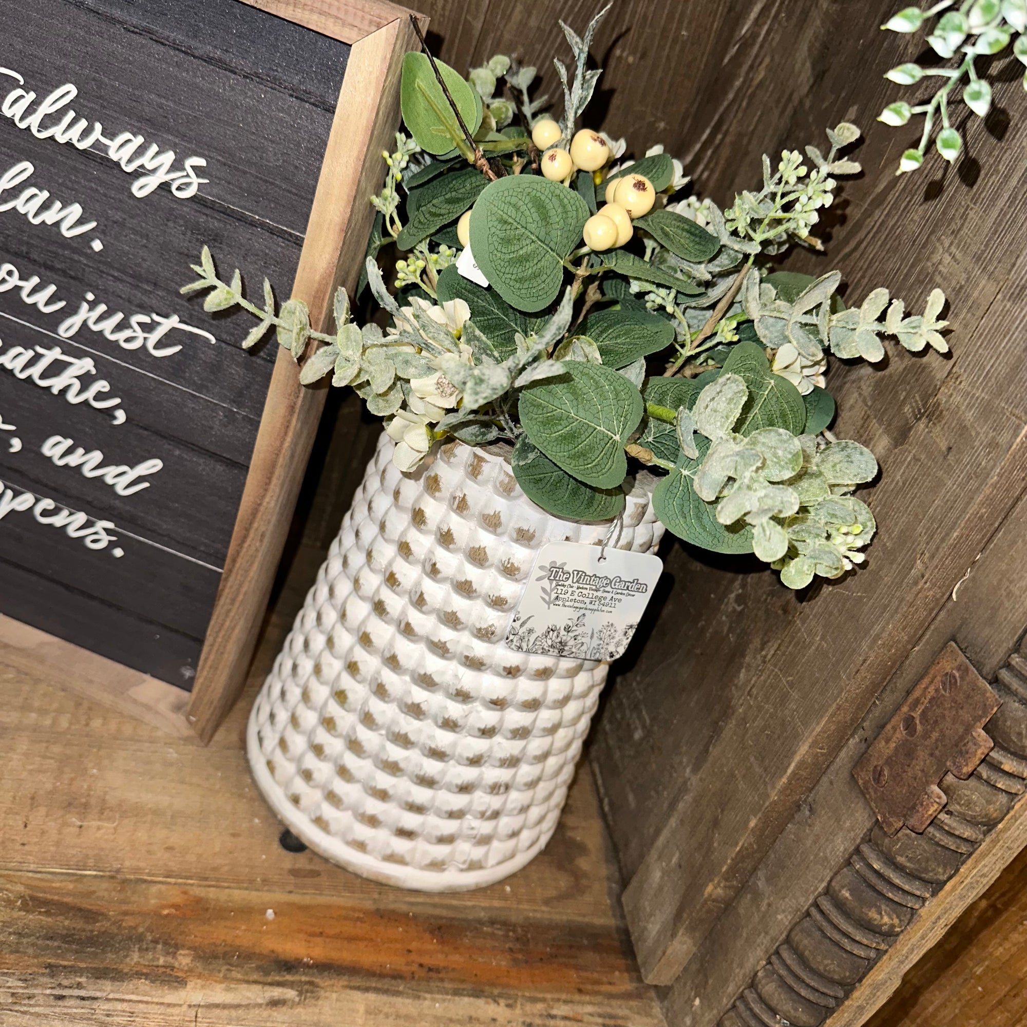 Carved Wood Checkered Vase | 8"