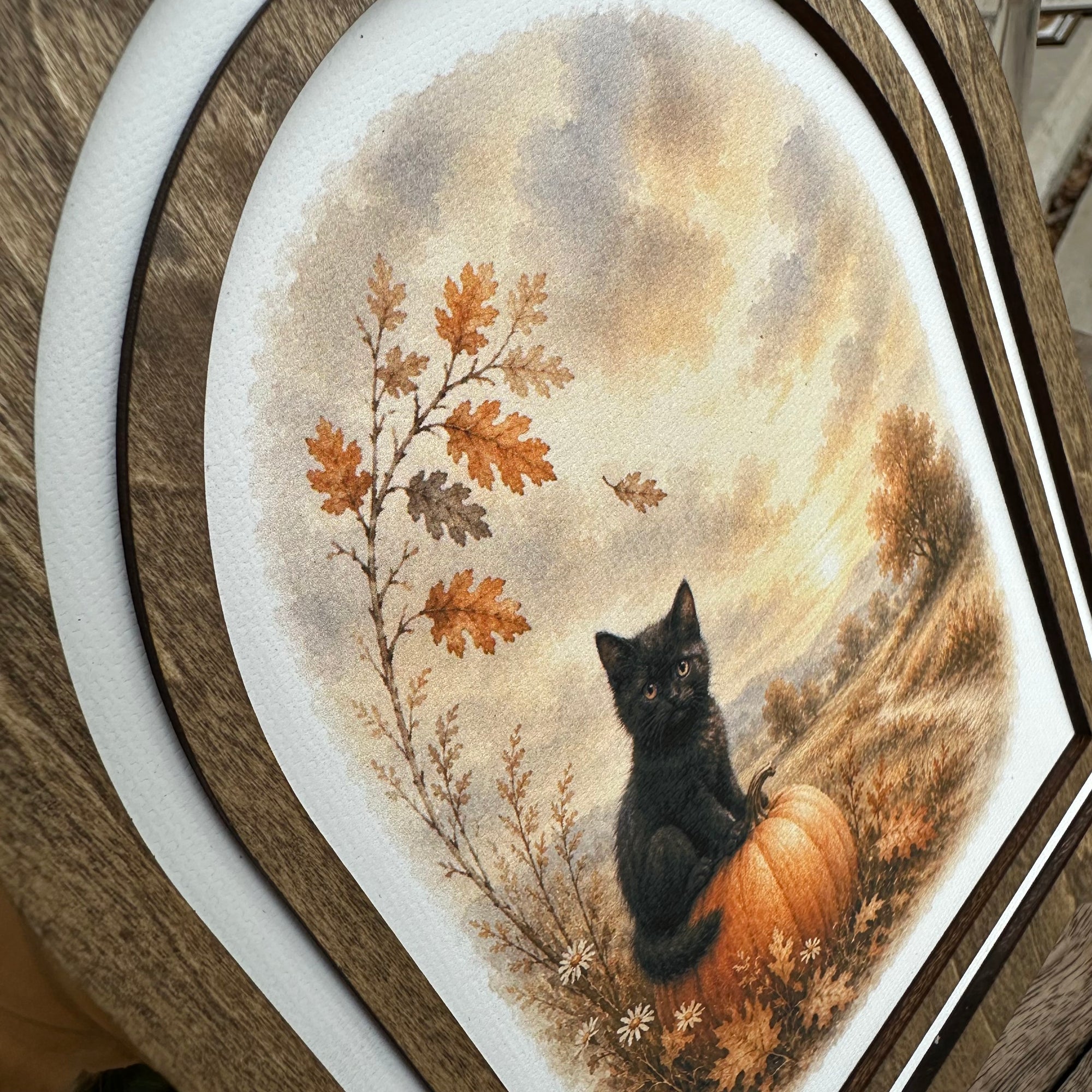 Pumpkin Perch Black Cat | Canvas Artwork
